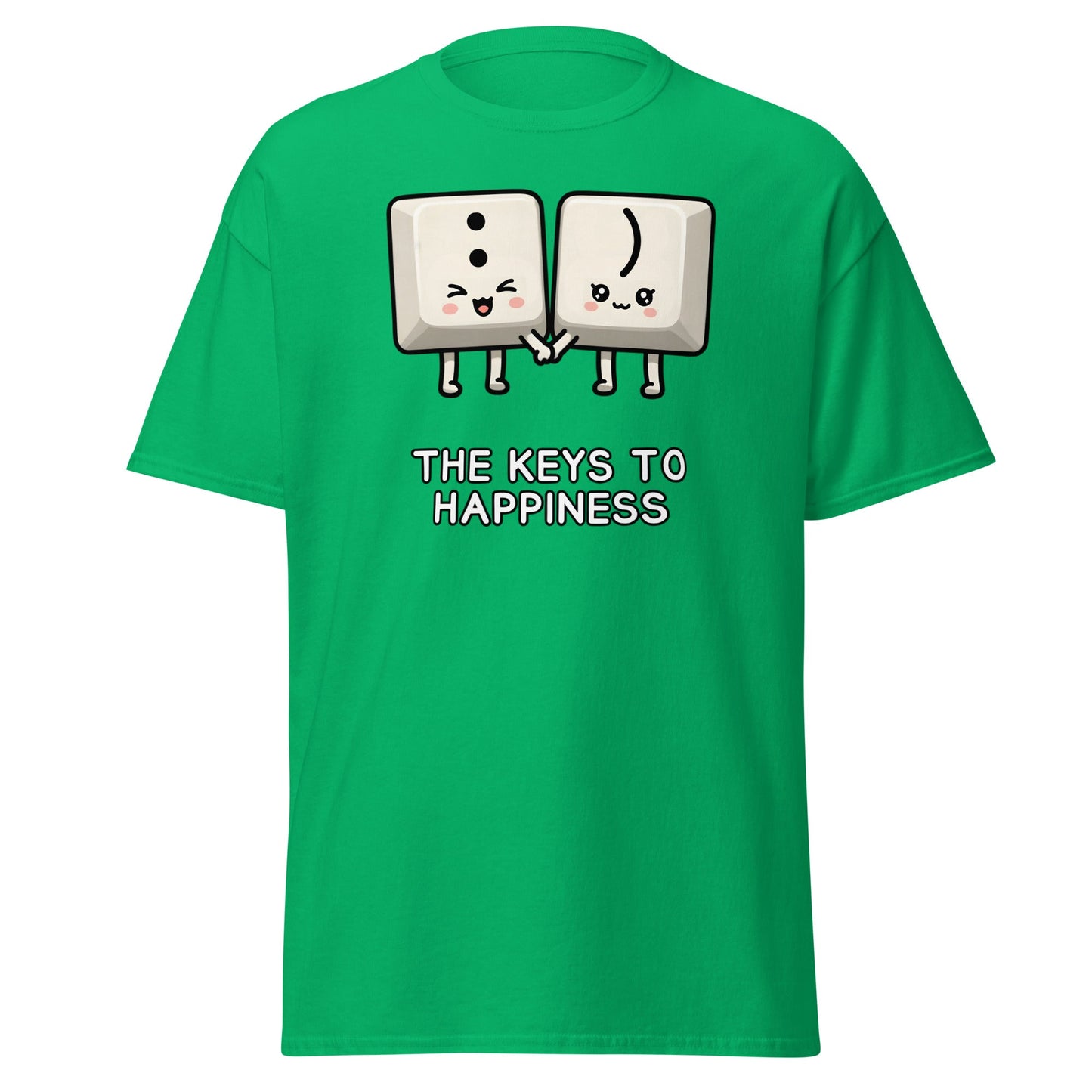 Keys to Happiness T-Shirt | Cute Smiley Face Keyboard Tee - Irish Green - T-Shirts Online