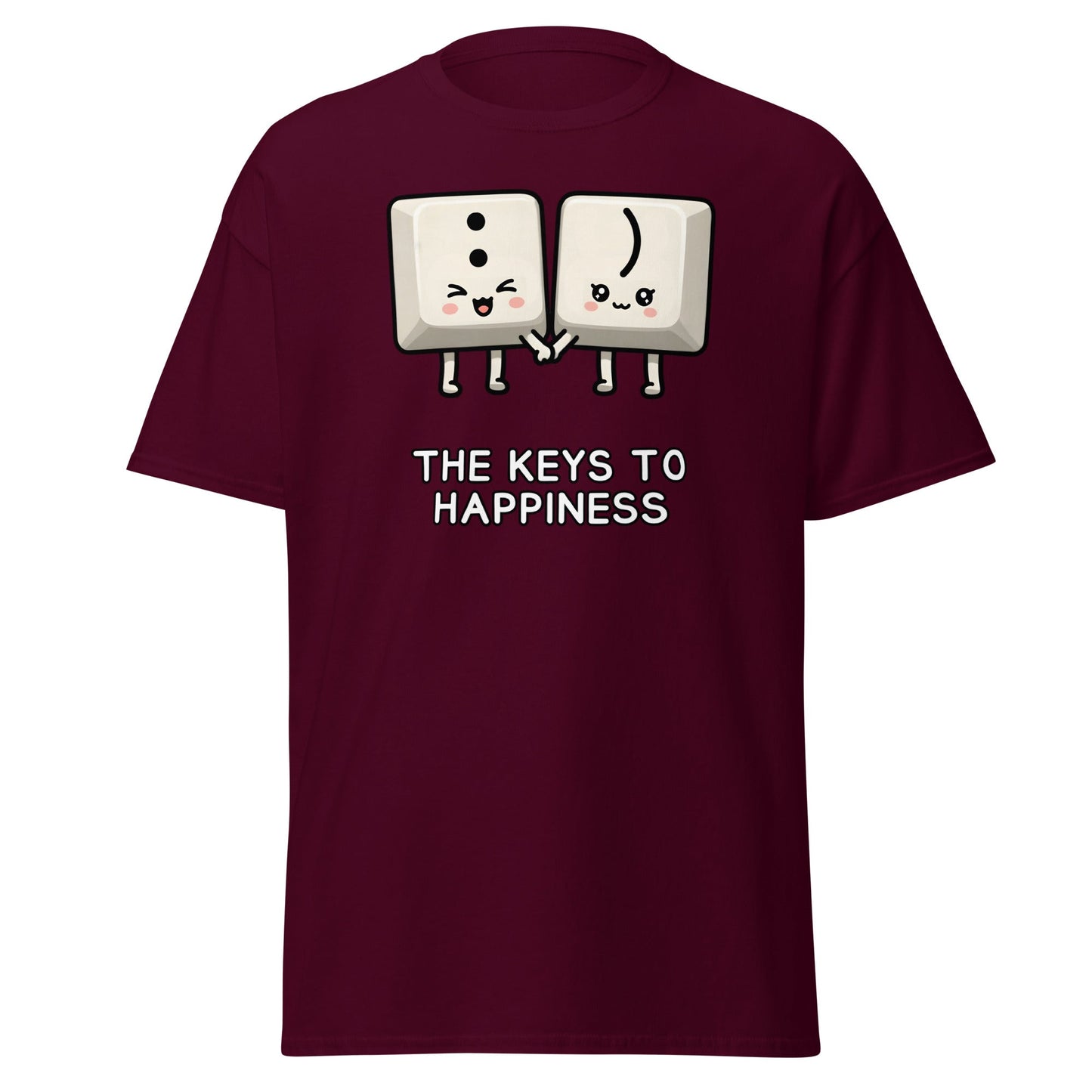 Keys to Happiness T-Shirt | Cute Smiley Face Keyboard Tee - Maroon - T-Shirts Online