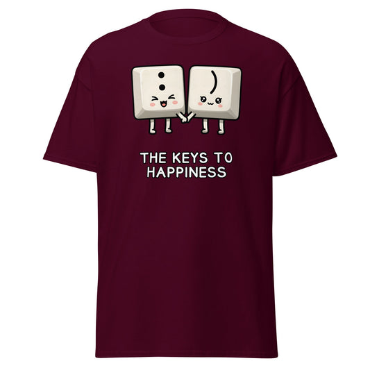 Keys to Happiness T-Shirt | Cute Smiley Face Keyboard Tee - Maroon - T-Shirts Online