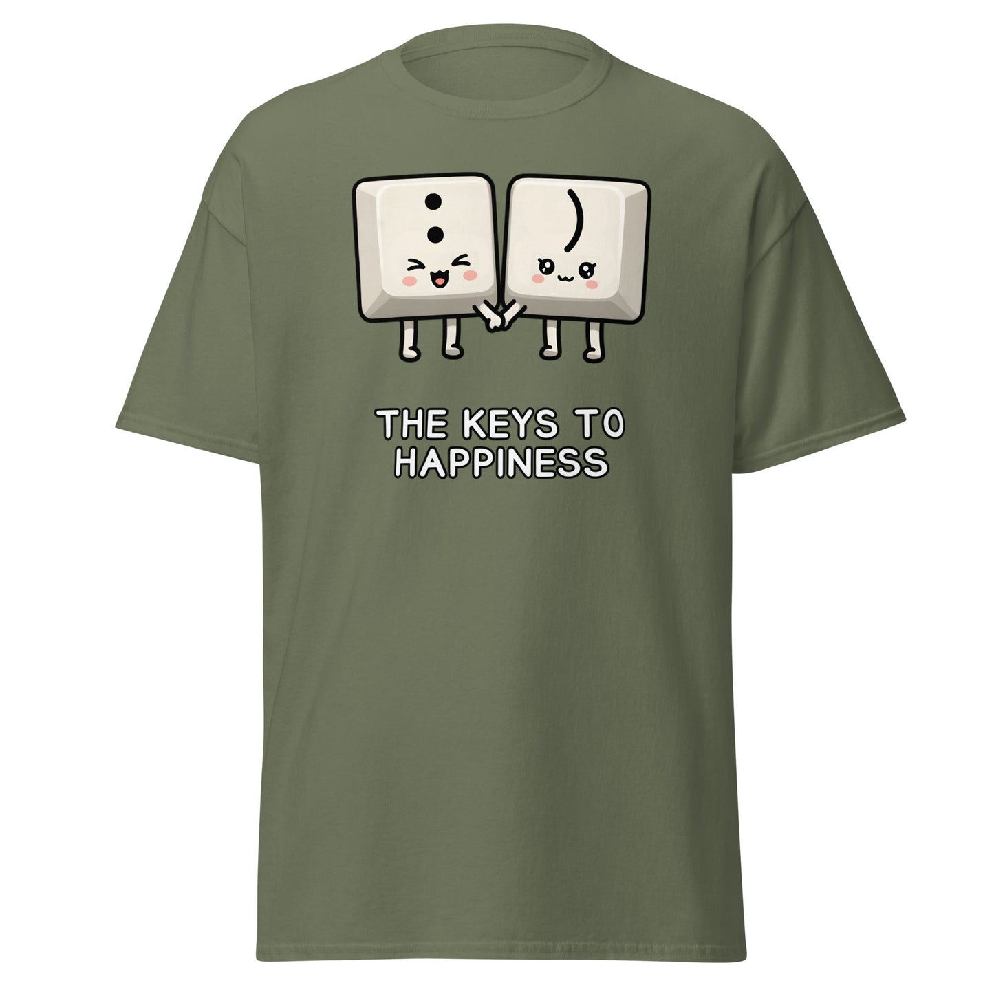 Keys to Happiness T-Shirt | Cute Smiley Face Keyboard Tee - Military Green - T-Shirts Online