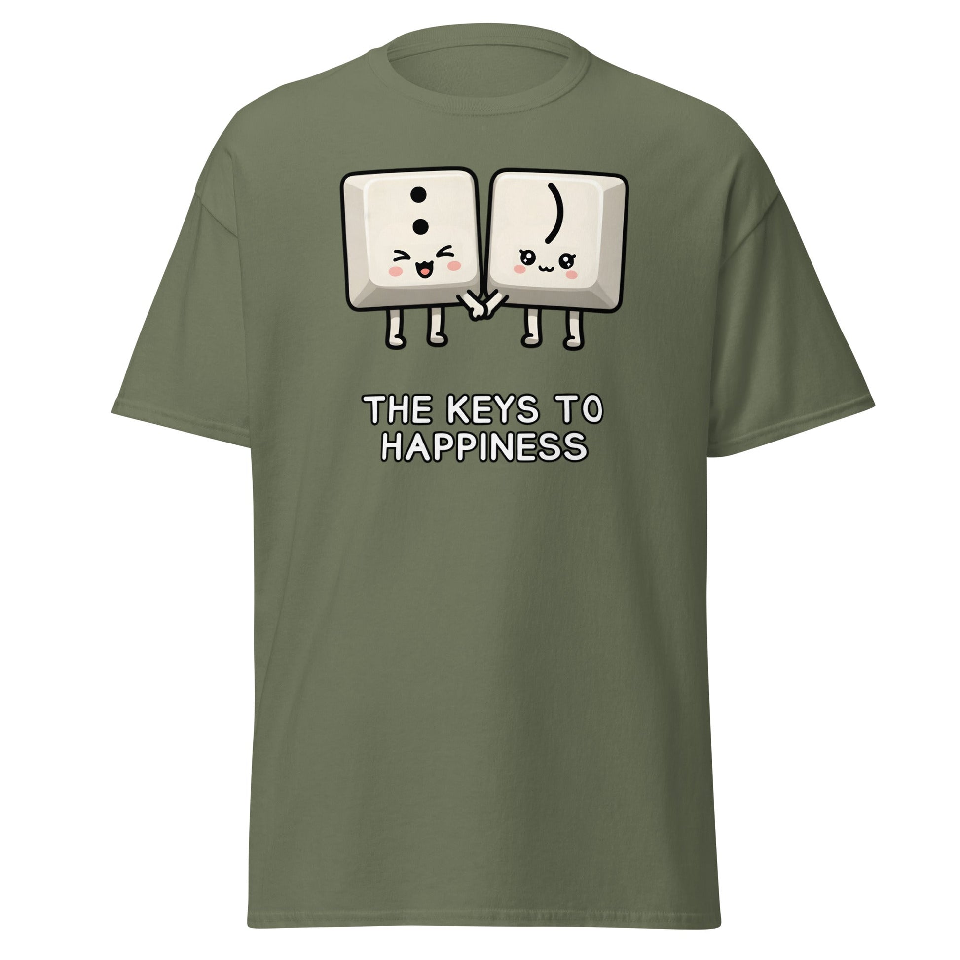 Keys to Happiness T-Shirt | Cute Smiley Face Keyboard Tee - Military Green - T-Shirts Online