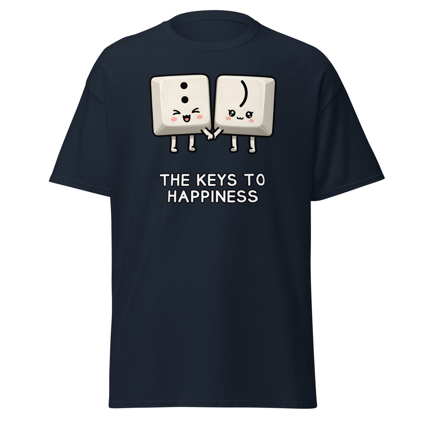 Keys to Happiness T-Shirt | Cute Smiley Face Keyboard Tee - Navy - T-Shirts Online