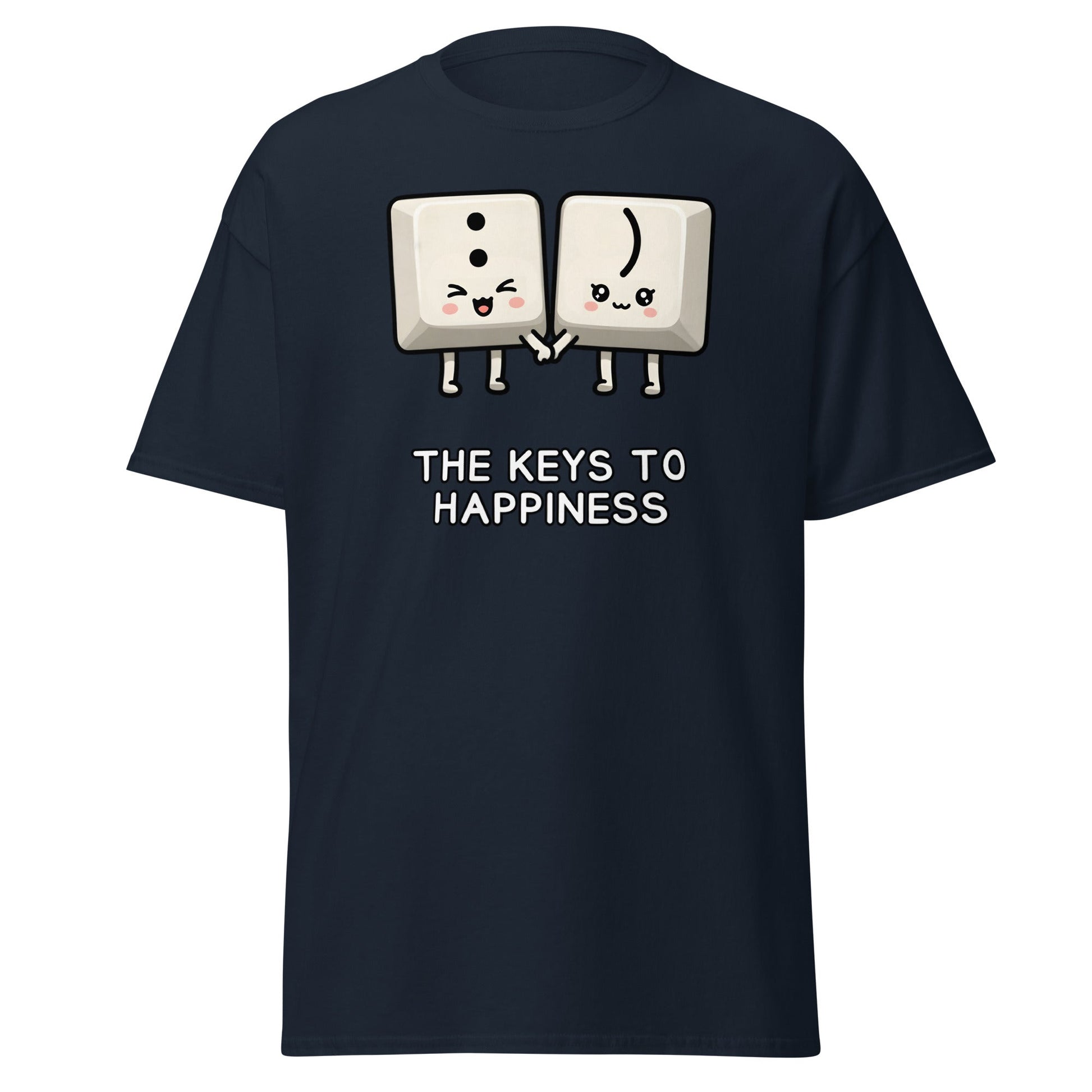 Keys to Happiness T-Shirt | Cute Smiley Face Keyboard Tee - Navy - T-Shirts Online