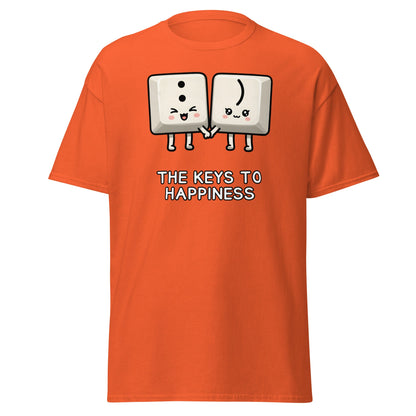Keys to Happiness T-Shirt | Cute Smiley Face Keyboard Tee - Orange - T-Shirts Online