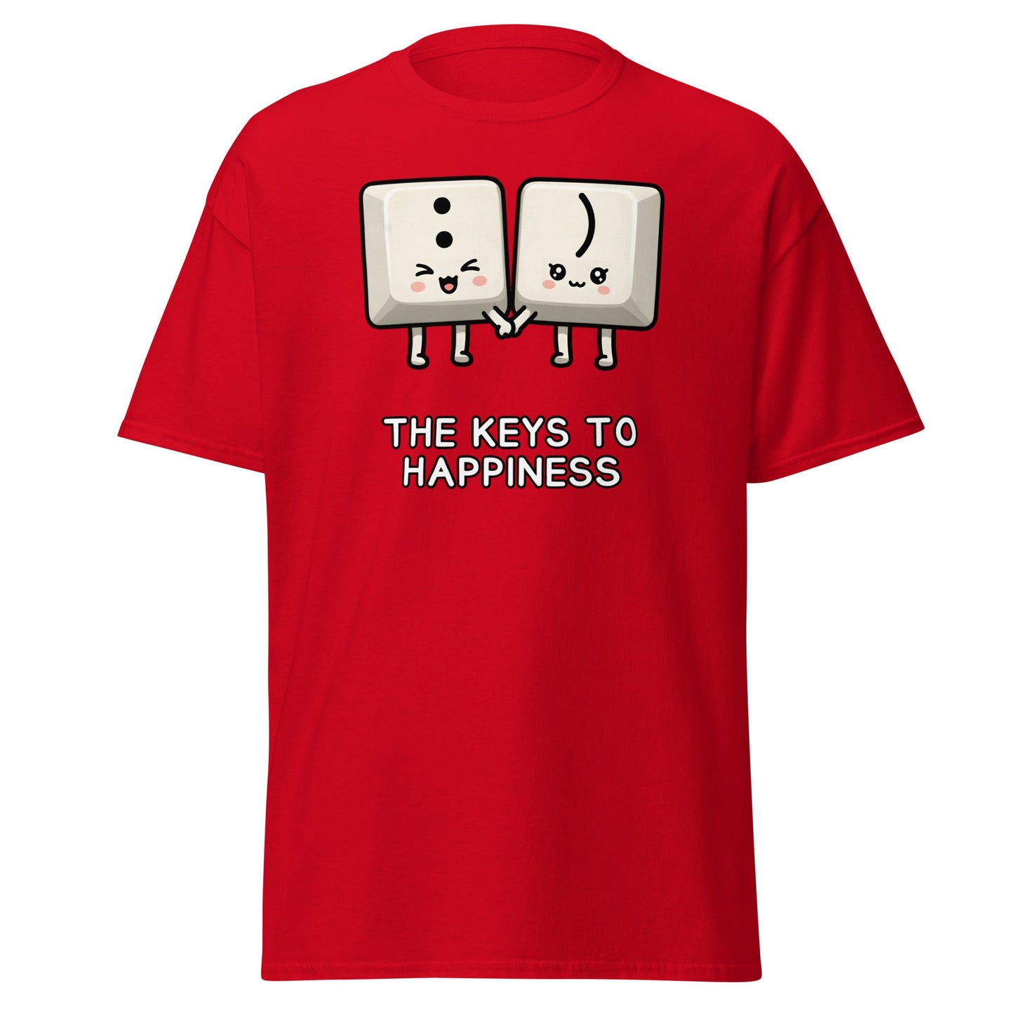 Keys to Happiness T-Shirt | Cute Smiley Face Keyboard Tee - Red - T-Shirts Online