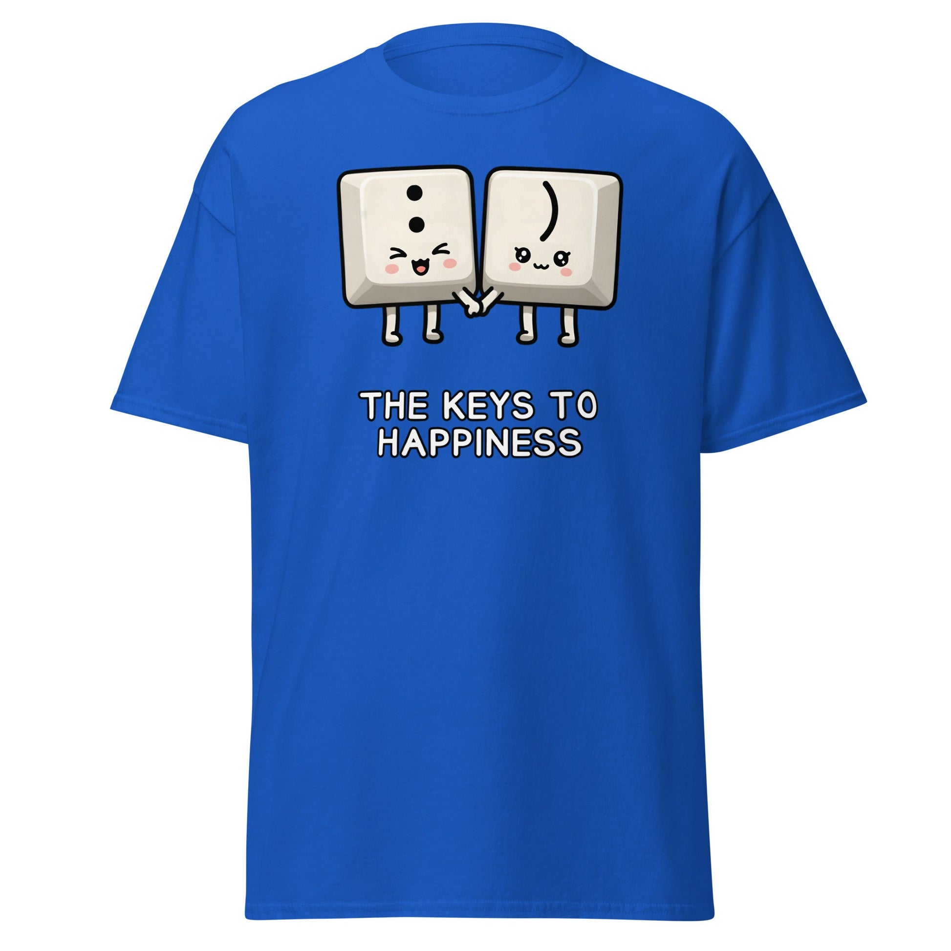 Keys to Happiness T-Shirt | Cute Smiley Face Keyboard Tee - Royal - T-Shirts Online