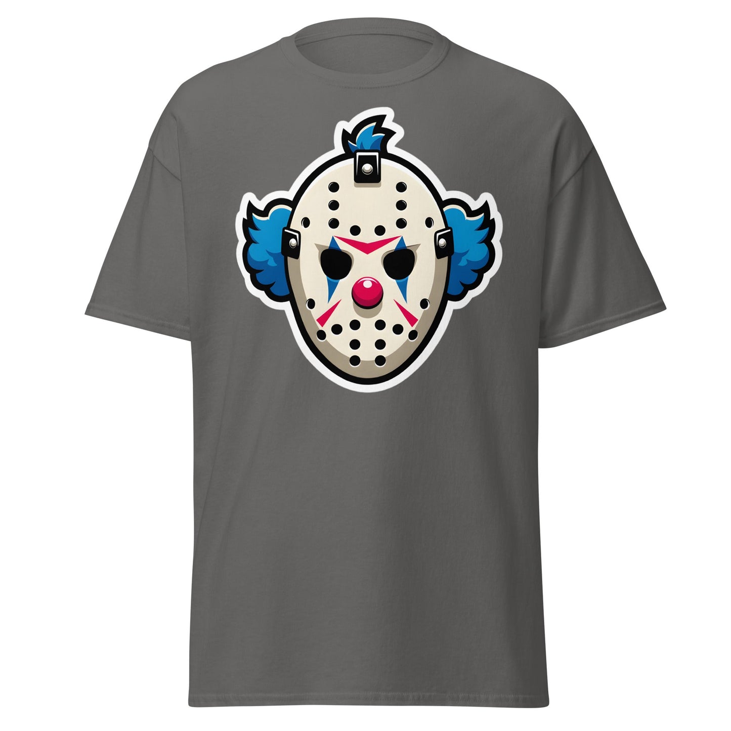Killer Clown Hockey Mask T-Shirt - Horror Mashup Tee - Charcoal - T-Shirts Online