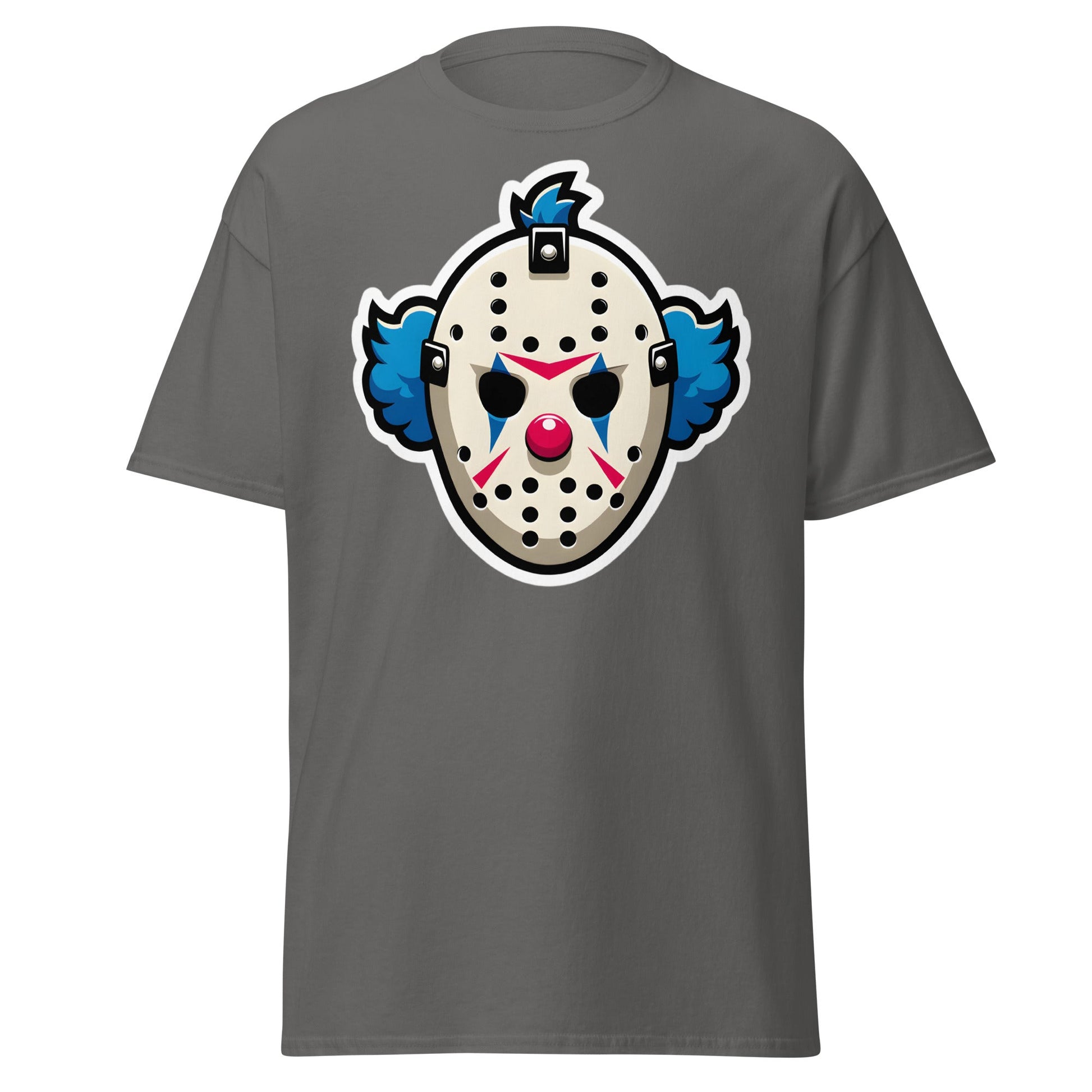 Killer Clown Hockey Mask T-Shirt - Horror Mashup Tee - Charcoal - T-Shirts Online