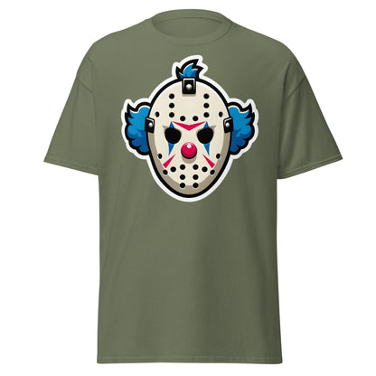 Killer Clown Hockey Mask T-Shirt - Horror Mashup Tee - Military Green - T-Shirts Online