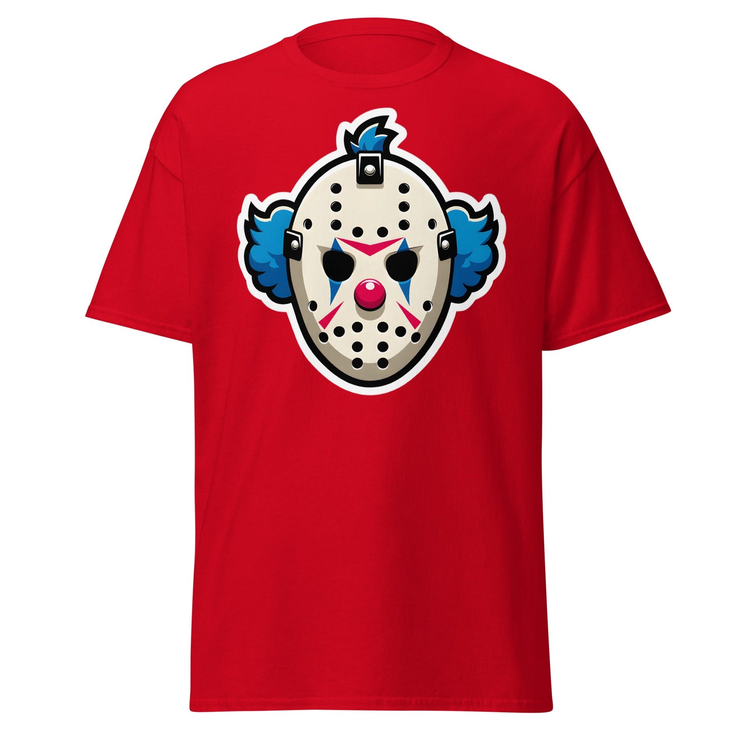 Killer Clown Hockey Mask T-Shirt - Horror Mashup Tee - Red - T-Shirts Online