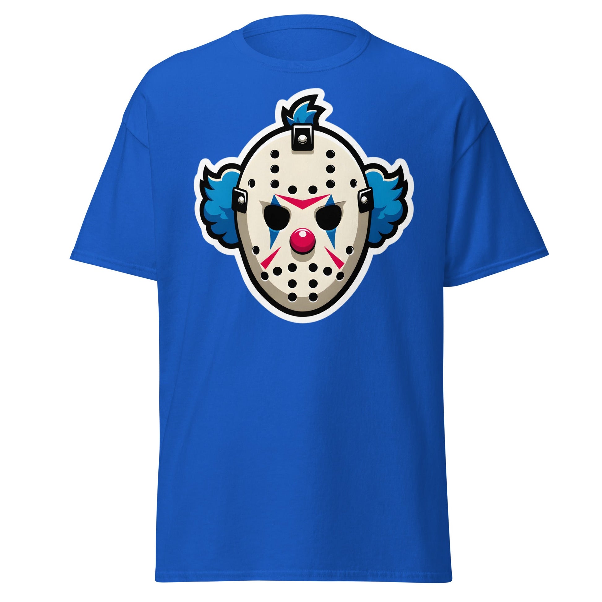 Killer Clown Hockey Mask T-Shirt - Horror Mashup Tee - Royal - T-Shirts Online