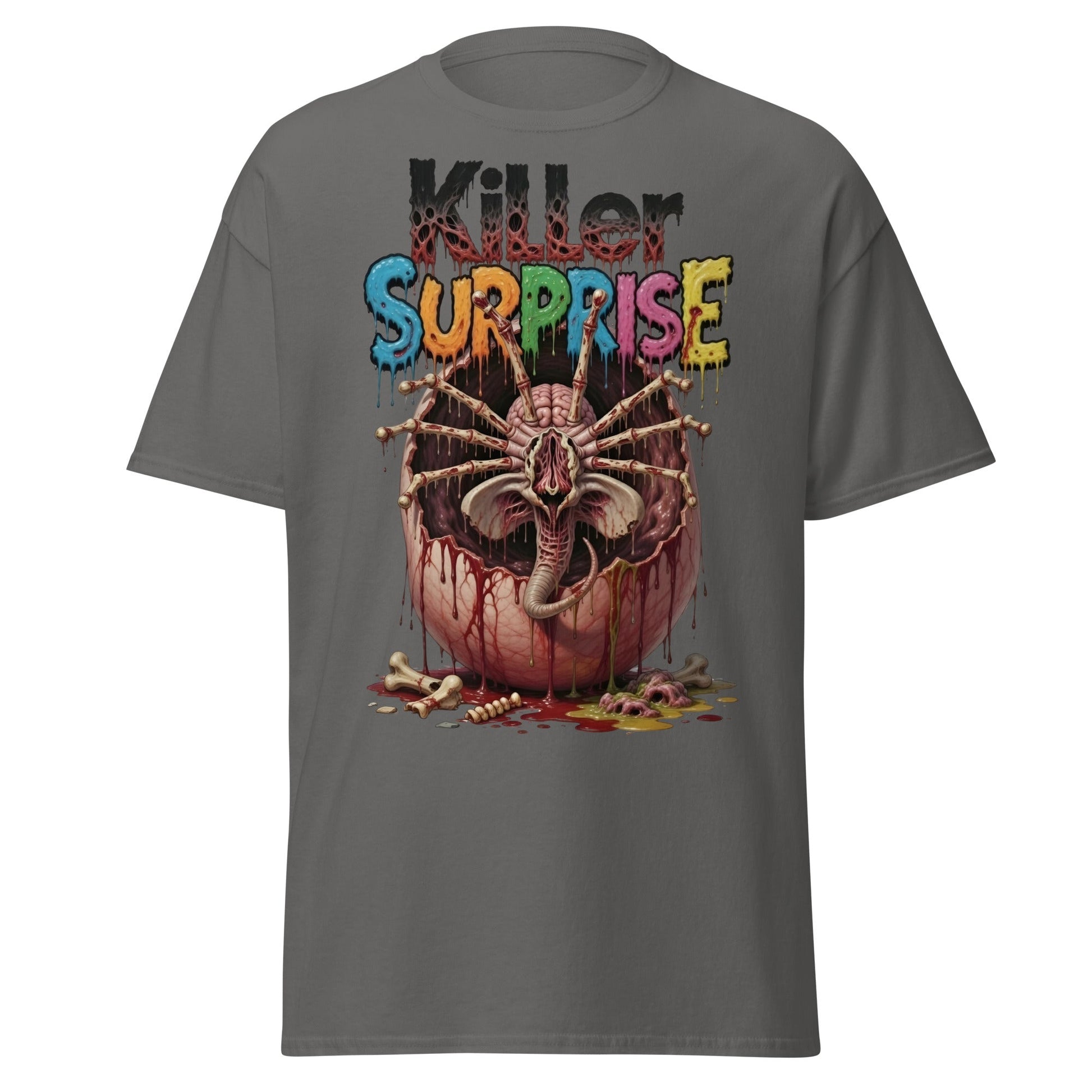 Killer Surprise Alien Horror T-Shirt | Gory Sci - Fi Tee - Charcoal - T-Shirts Online
