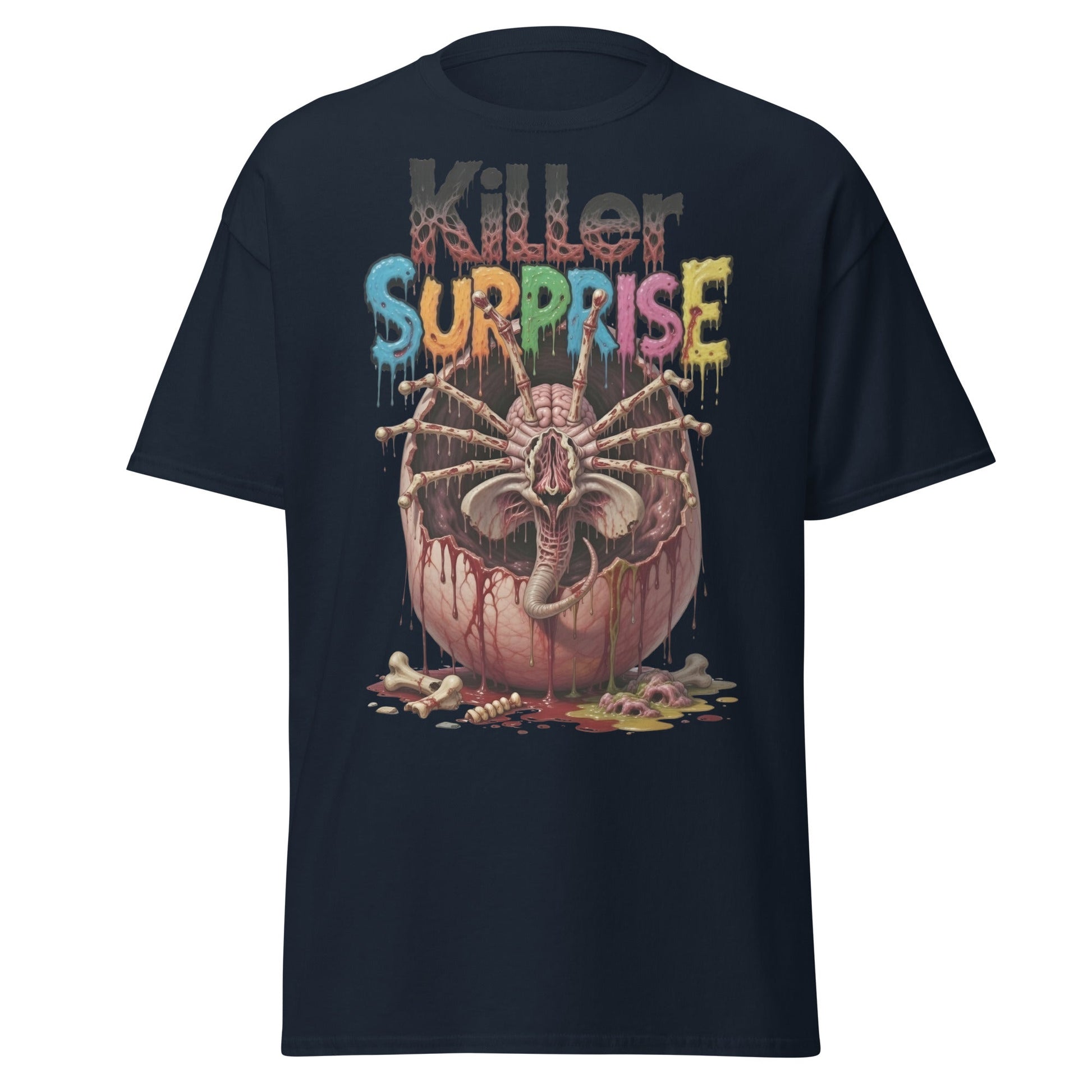 Killer Surprise Alien Horror T-Shirt | Gory Sci - Fi Tee - Navy - T-Shirts Online