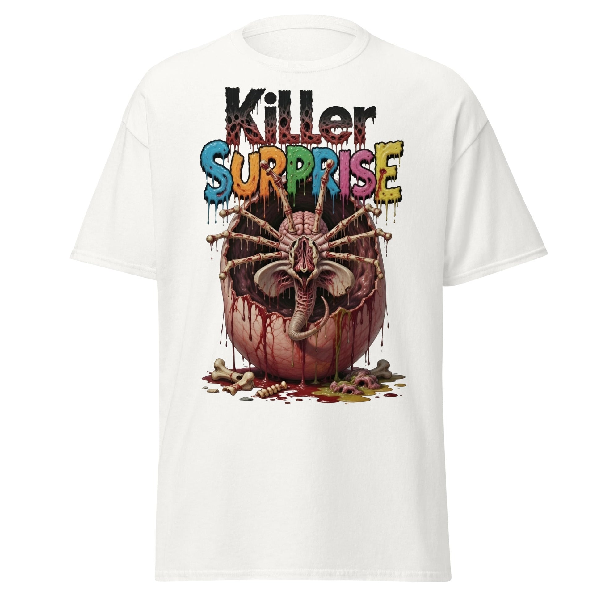 Killer Surprise Alien Horror T-Shirt | Gory Sci - Fi Tee - White - T-Shirts Online