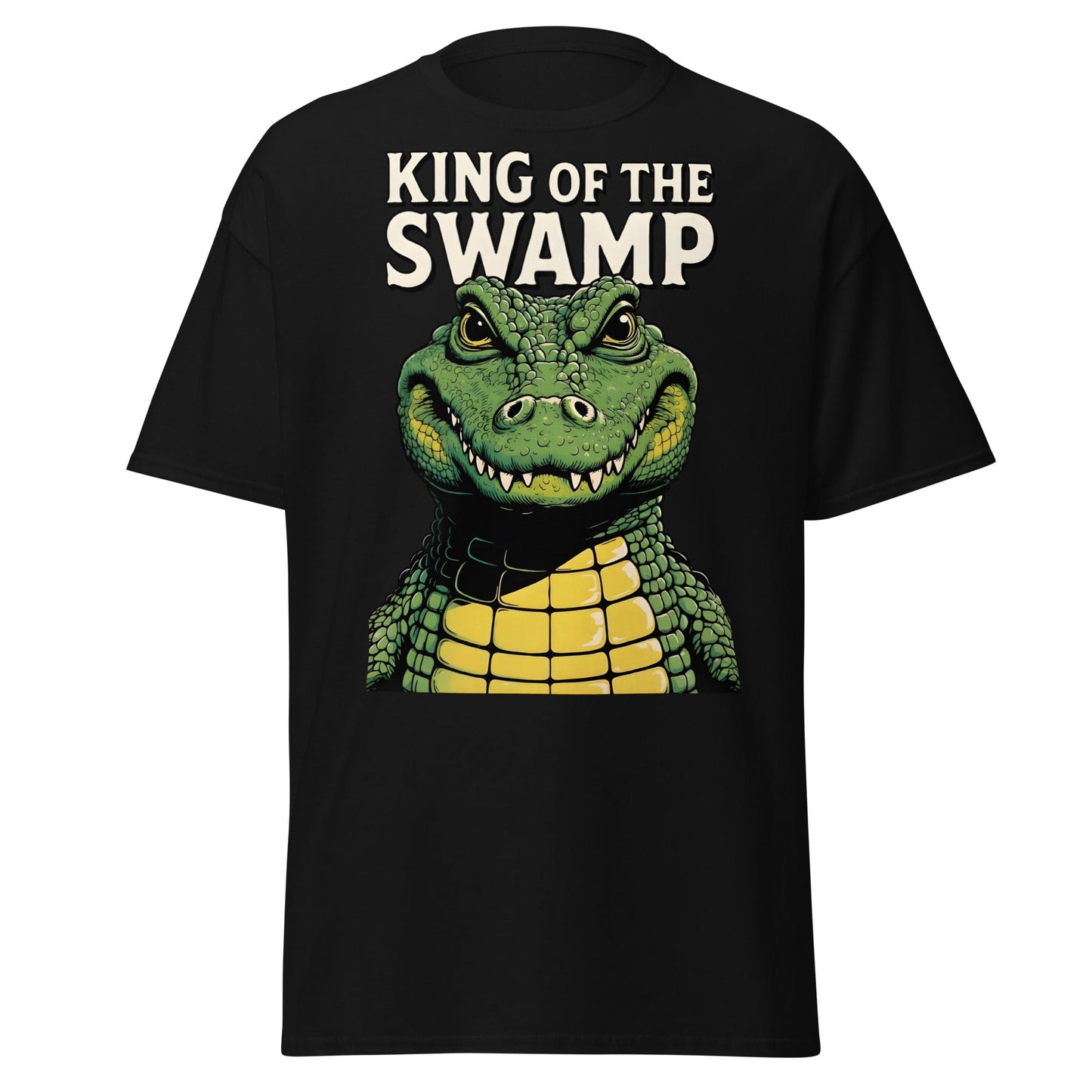 King of the Swamp Alligator T-Shirt - Retro Reptile Tee - Black - T-Shirts Online