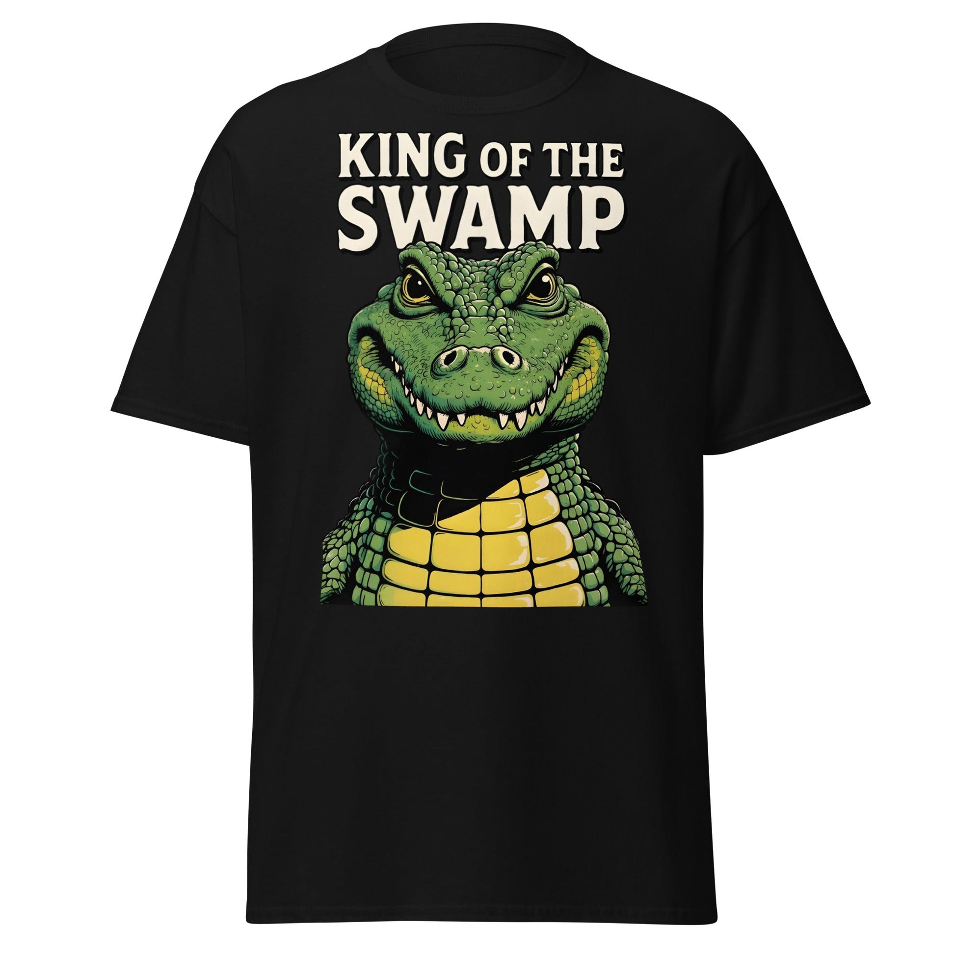 King of the Swamp Alligator T-Shirt - Retro Reptile Tee - Black - T-Shirts Online
