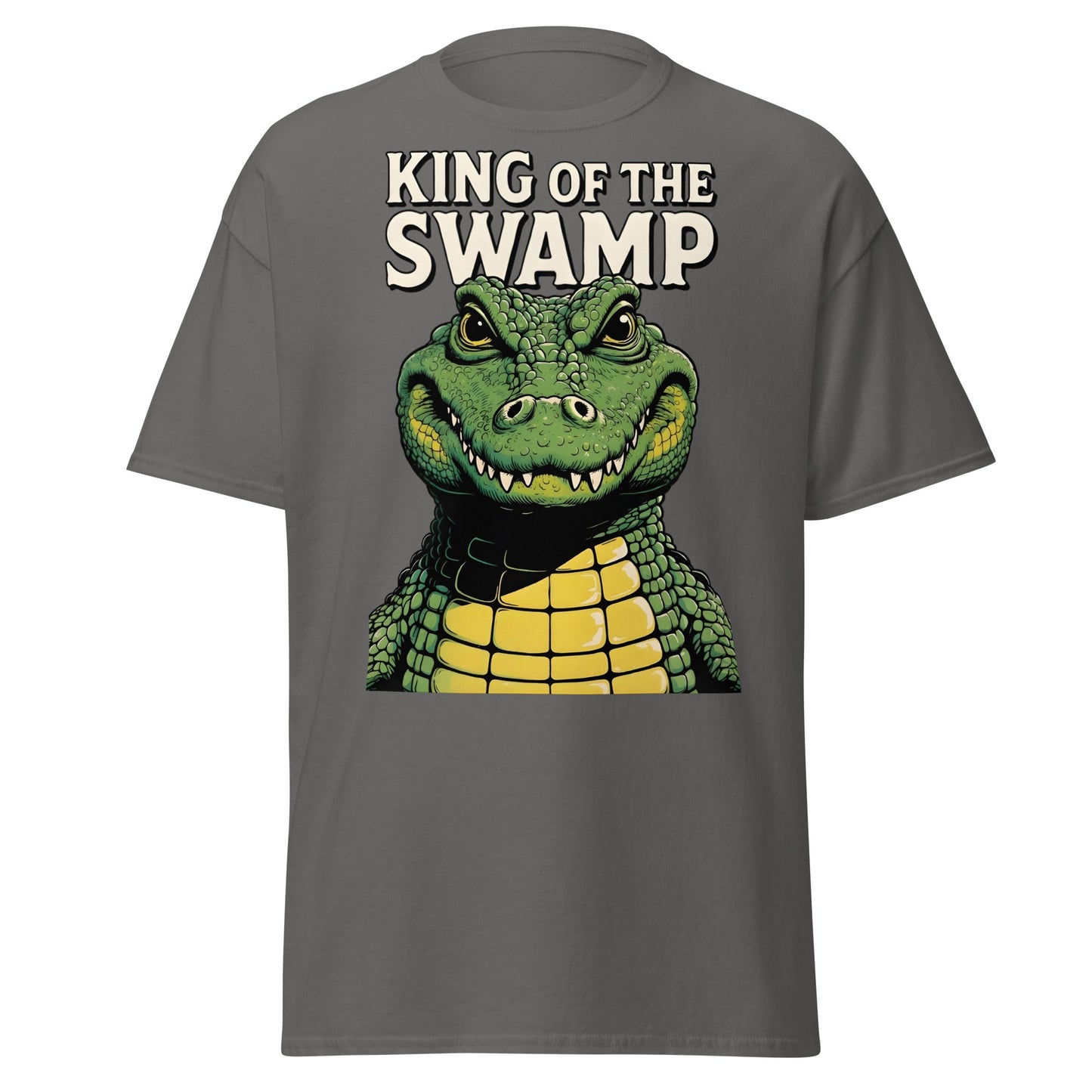 King of the Swamp Alligator T-Shirt - Retro Reptile Tee - Charcoal - T-Shirts Online