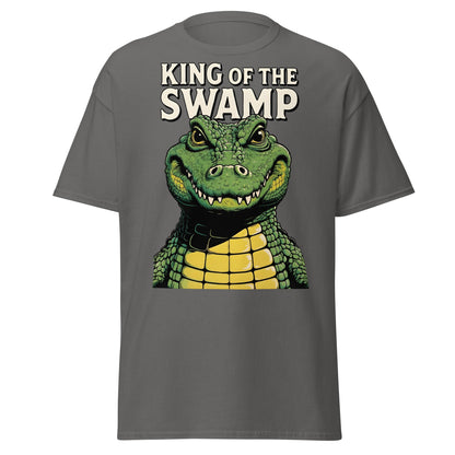 King of the Swamp Alligator T-Shirt - Retro Reptile Tee - Charcoal - T-Shirts Online