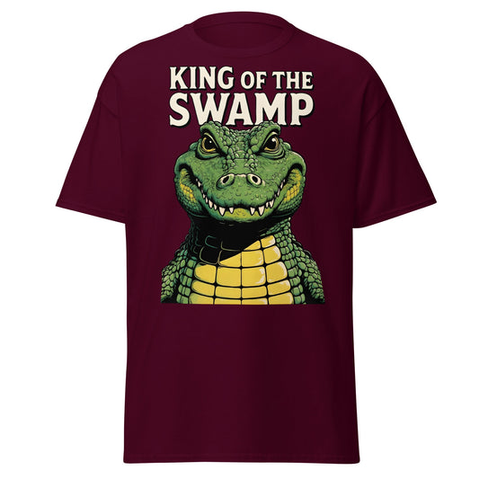 King of the Swamp Alligator T-Shirt - Retro Reptile Tee - Maroon - T-Shirts Online