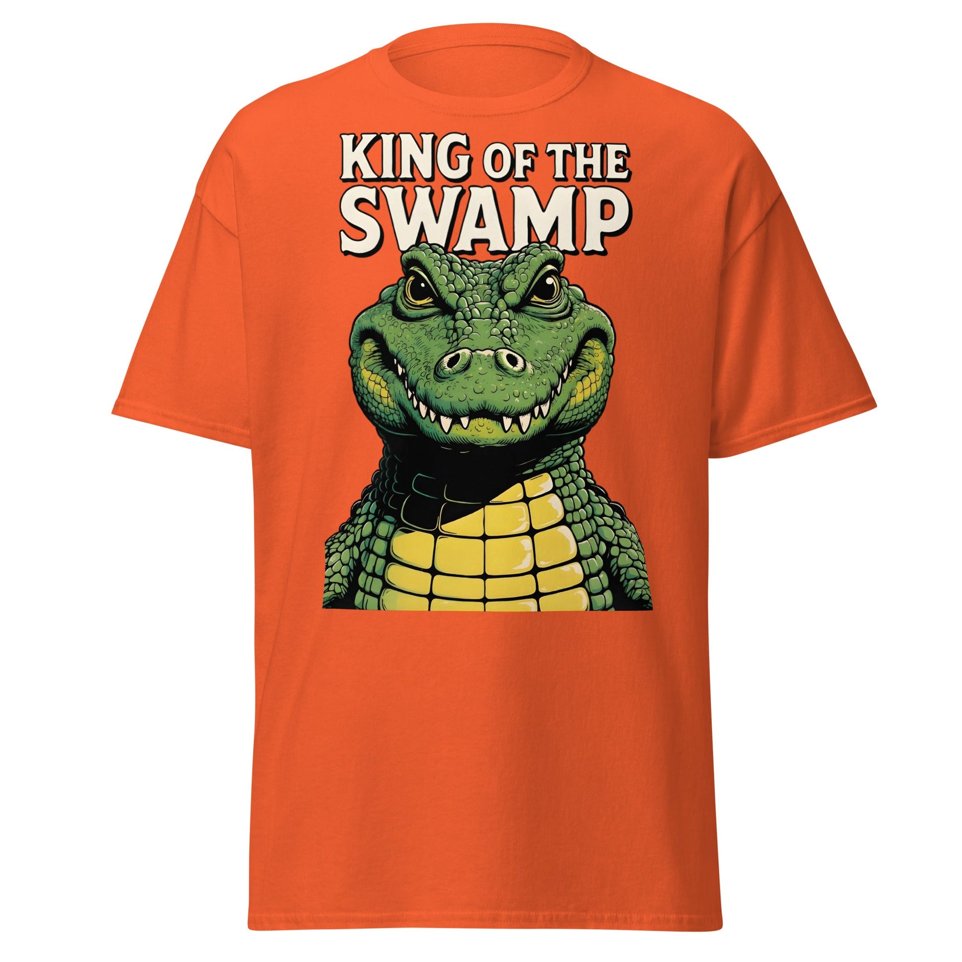 King of the Swamp Alligator T-Shirt - Retro Reptile Tee - Orange - T-Shirts Online