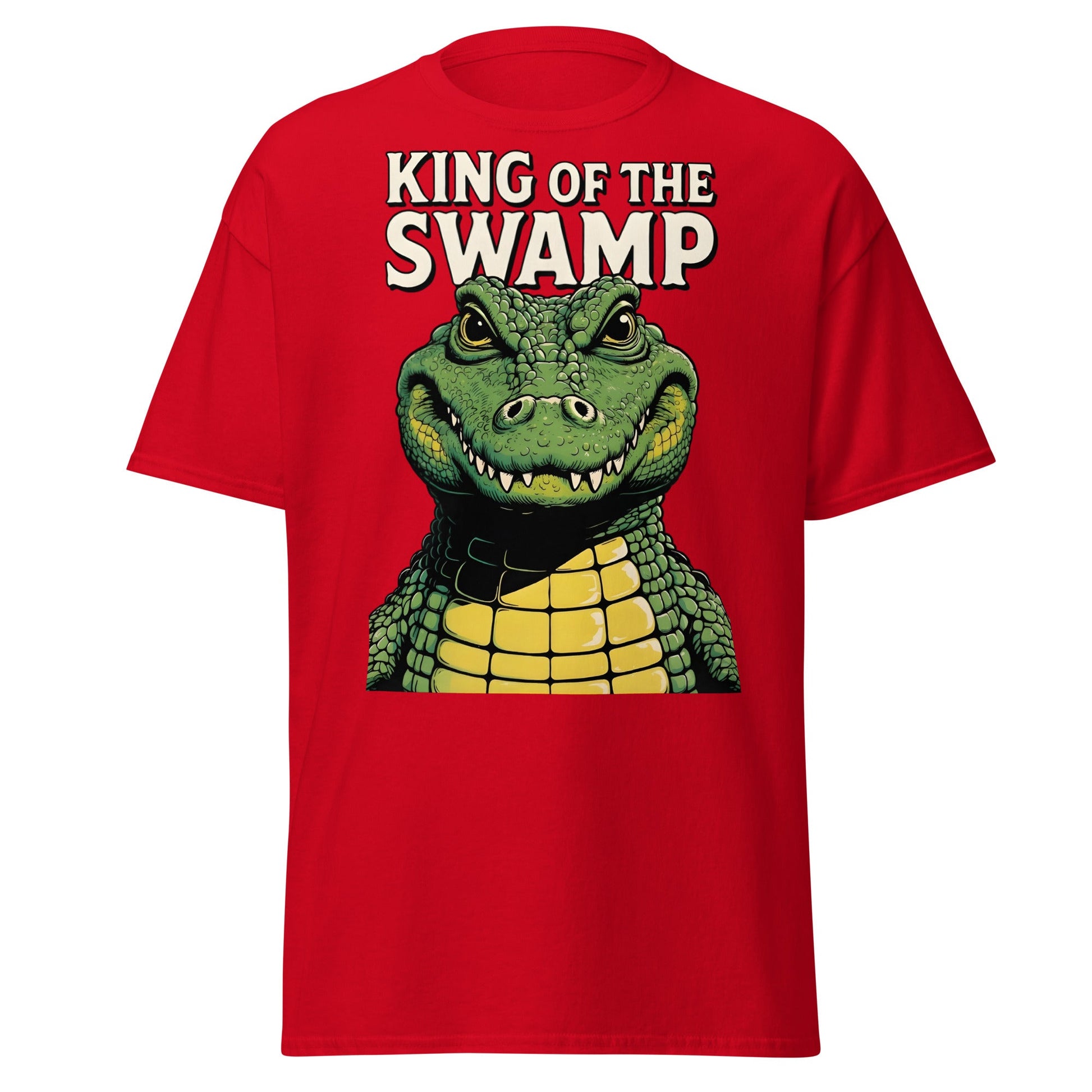 King of the Swamp Alligator T-Shirt - Retro Reptile Tee - Red - T-Shirts Online