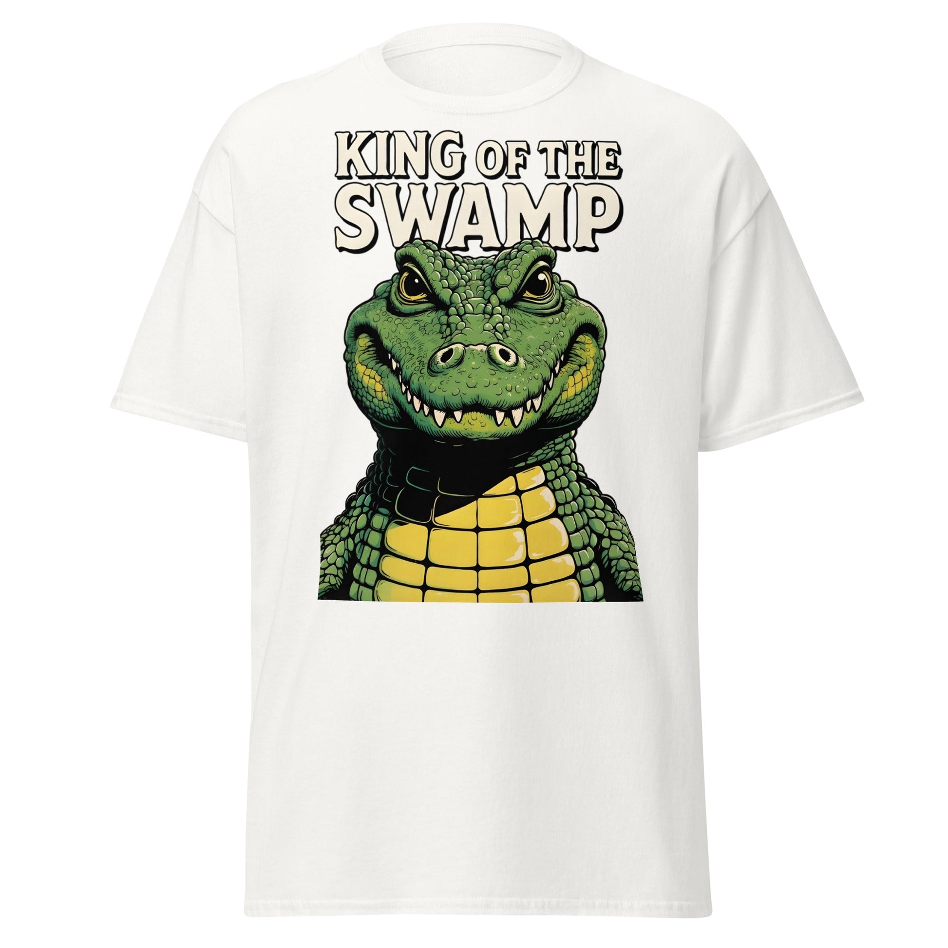 King of the Swamp Alligator T-Shirt - Retro Reptile Tee - White - T-Shirts Online