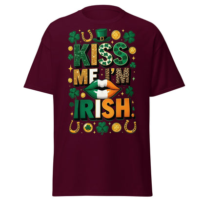 Kiss Me I'm Irish T-Shirt - Lucky St. Patrick's Day Tee - Maroon - T-Shirts Online