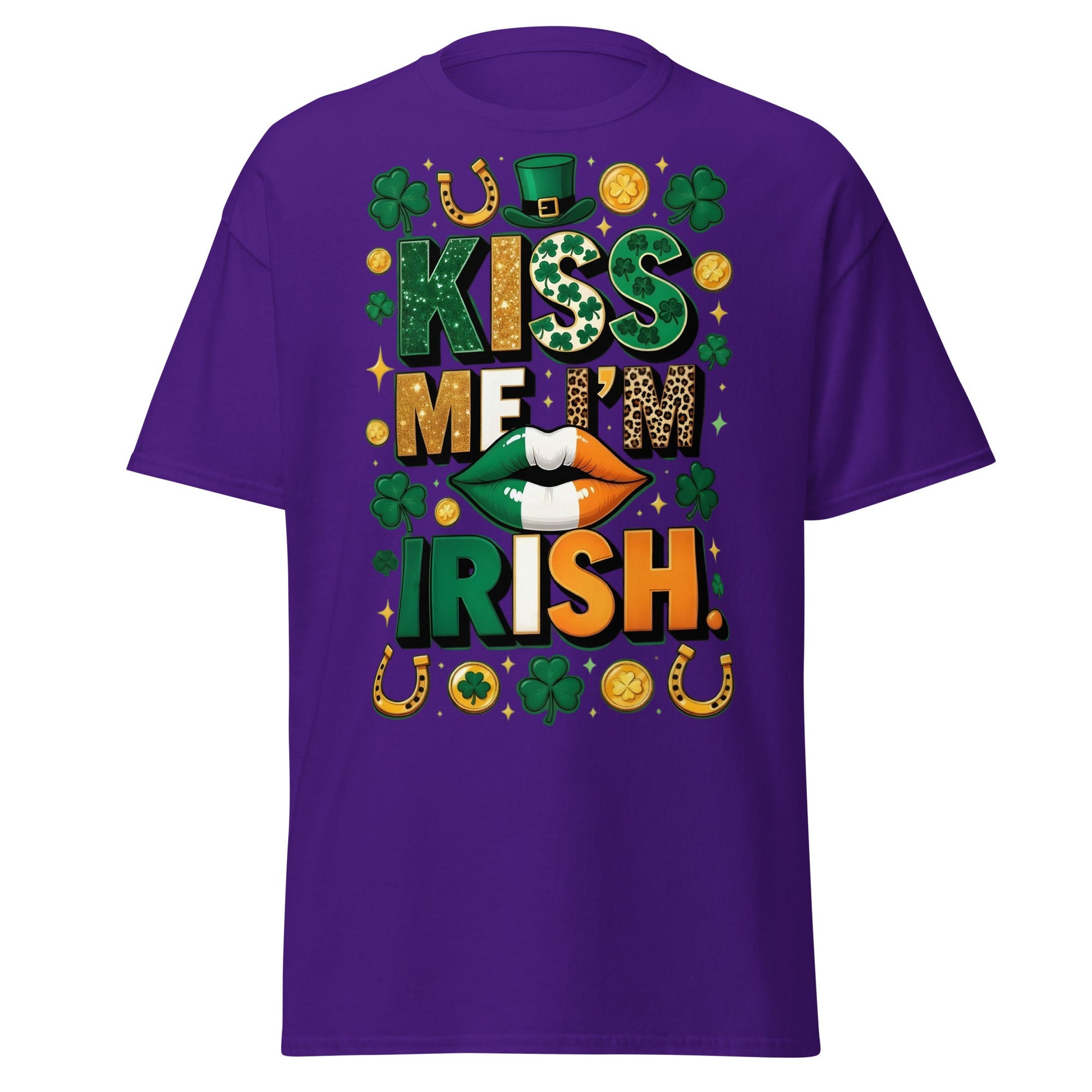 Kiss Me I'm Irish T-Shirt - Lucky St. Patrick's Day Tee - Purple - T-Shirts Online
