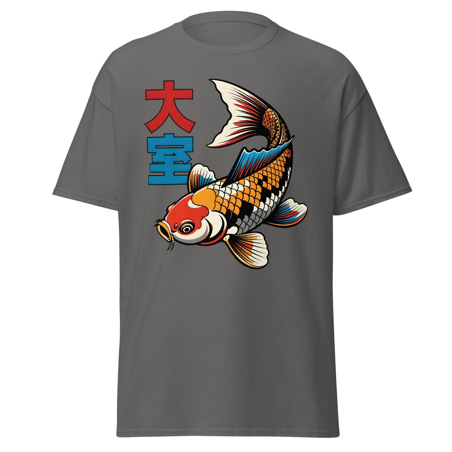 Koi Fish Pop Art T-Shirt Japanese Tattoo Style Tee - Charcoal - T-Shirts Online