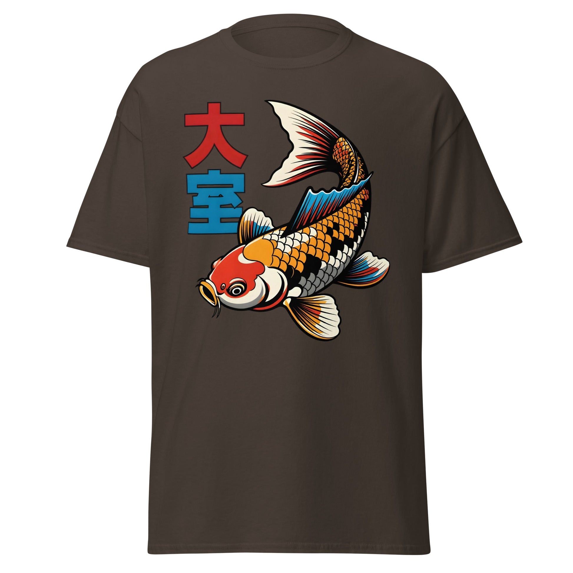 Koi Fish Pop Art T-Shirt Japanese Tattoo Style Tee - Dark Chocolate - T-Shirts Online