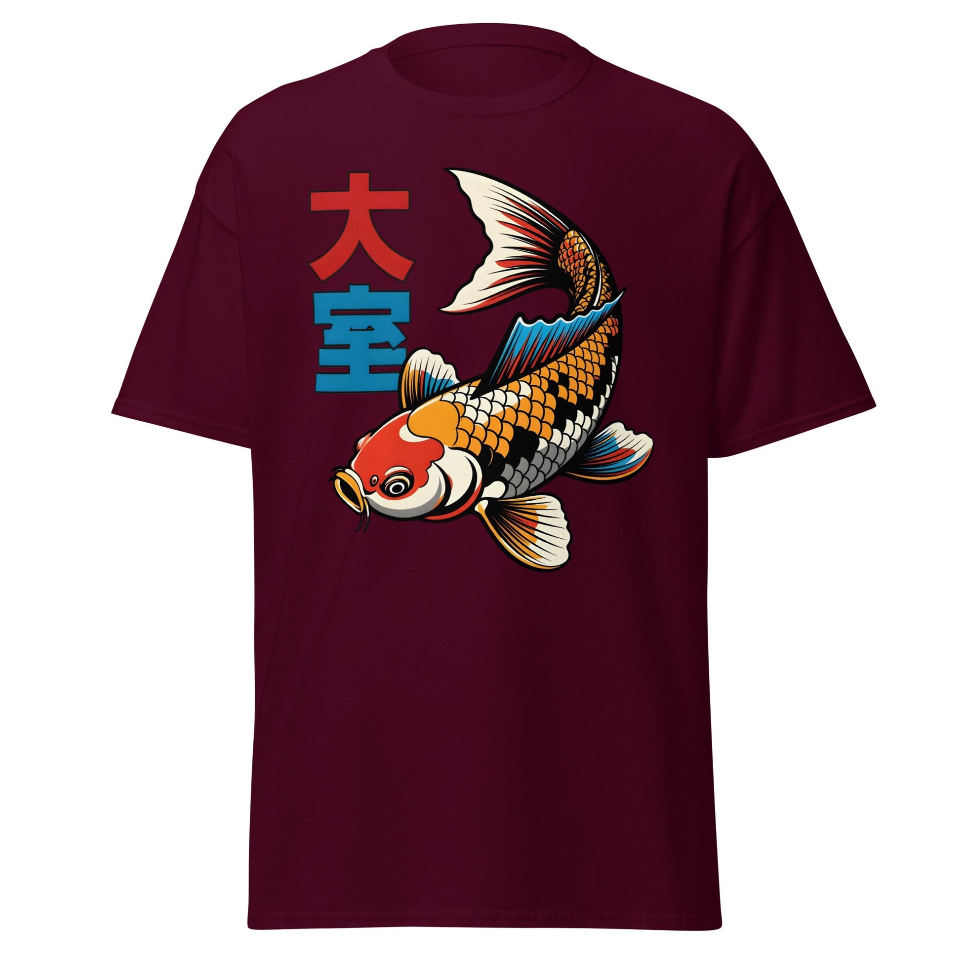 Koi Fish Pop Art T-Shirt Japanese Tattoo Style Tee - Maroon - T-Shirts Online