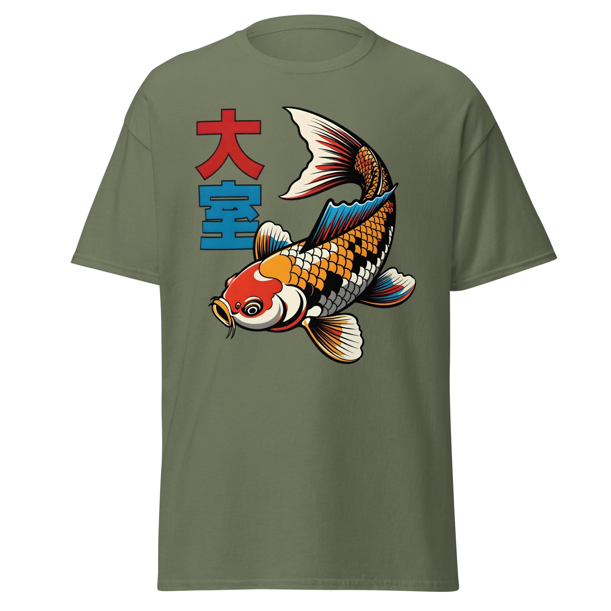 Koi Fish Pop Art T-Shirt Japanese Tattoo Style Tee - Military Green - T-Shirts Online