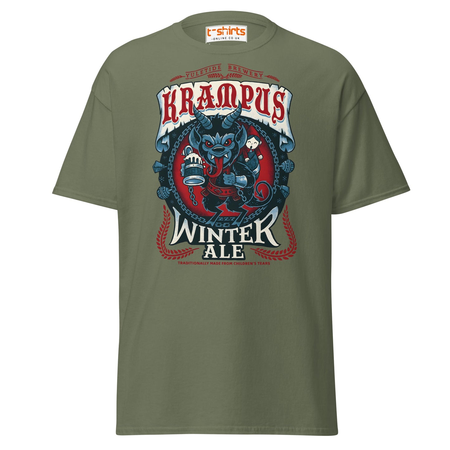 Krampus Winter Ale T-Shirt | Funny Gothic Christmas Tee - Military Green - T-Shirts Online