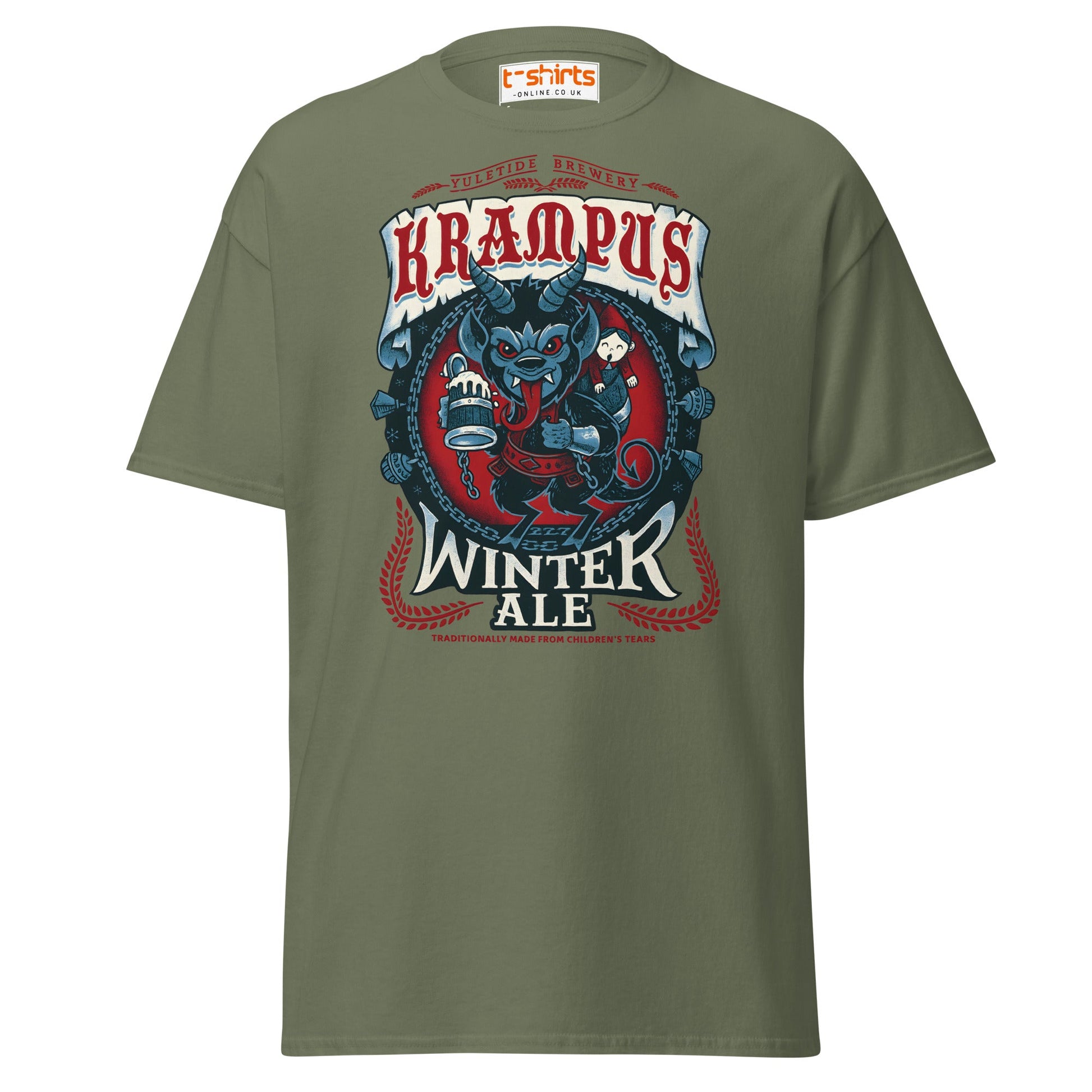 Krampus Winter Ale T-Shirt | Funny Gothic Christmas Tee - Military Green - T-Shirts Online