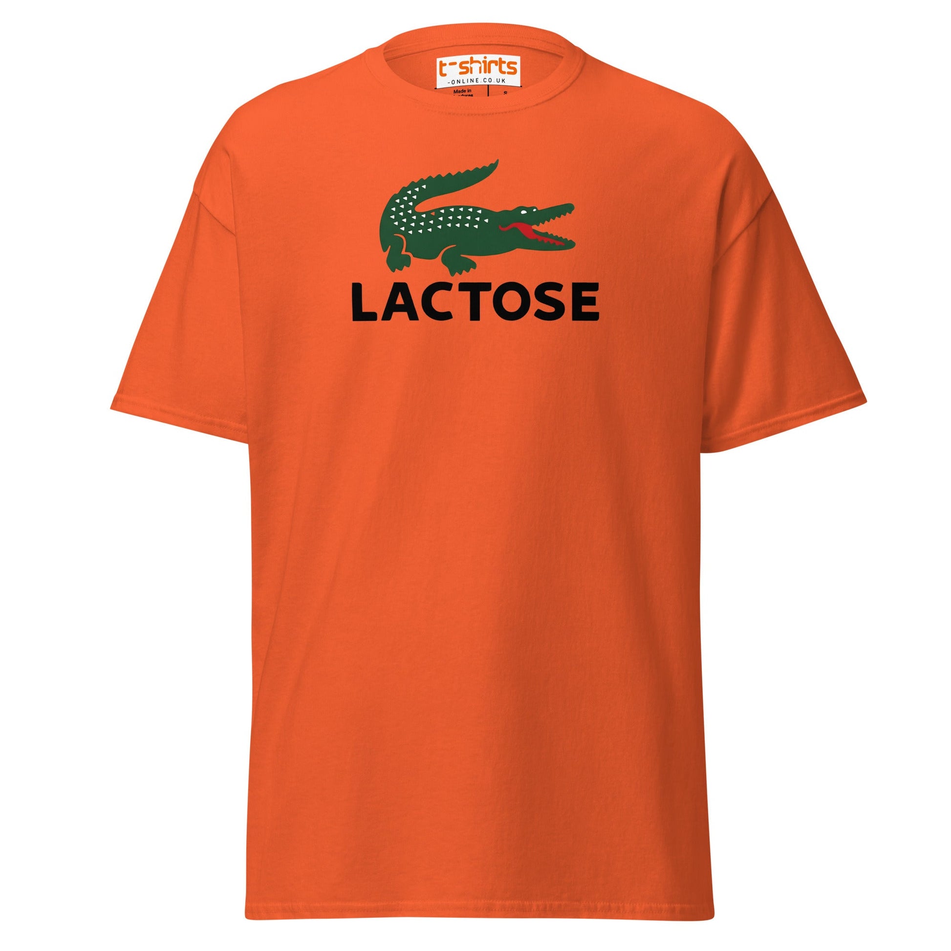 Lactose T-Shirt | Funny Parody Crocodile Logo Tee - Orange - T-Shirts Online