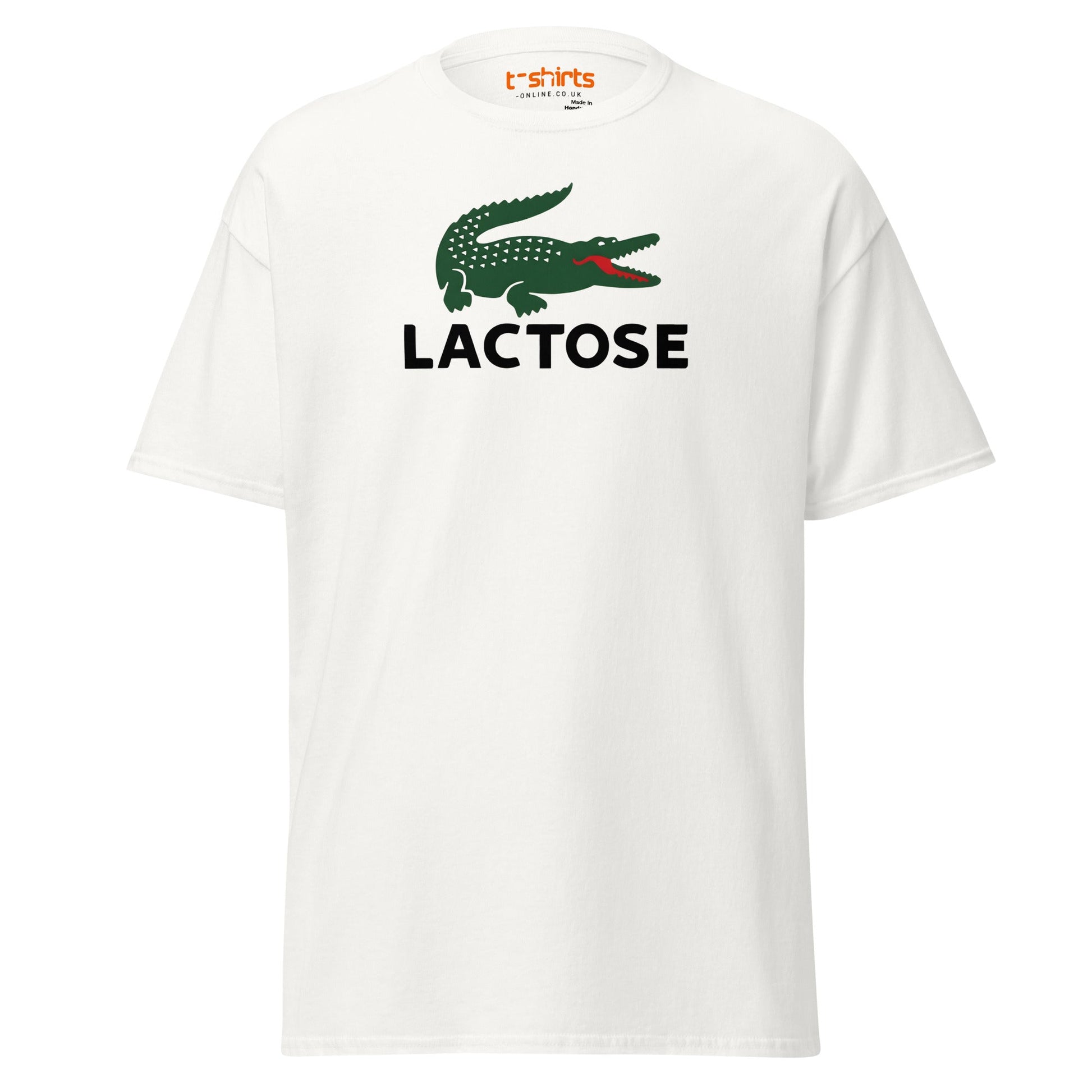 Lactose T-Shirt | Funny Parody Crocodile Logo Tee - White - T-Shirts Online