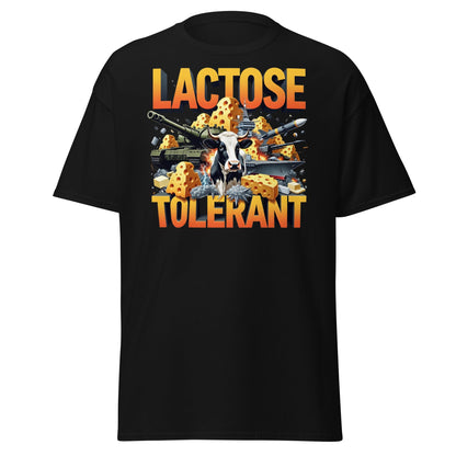 Lactose Tolerant T-Shirt - Funny Cow & Military Graphic Tee - Black - T-Shirts Online