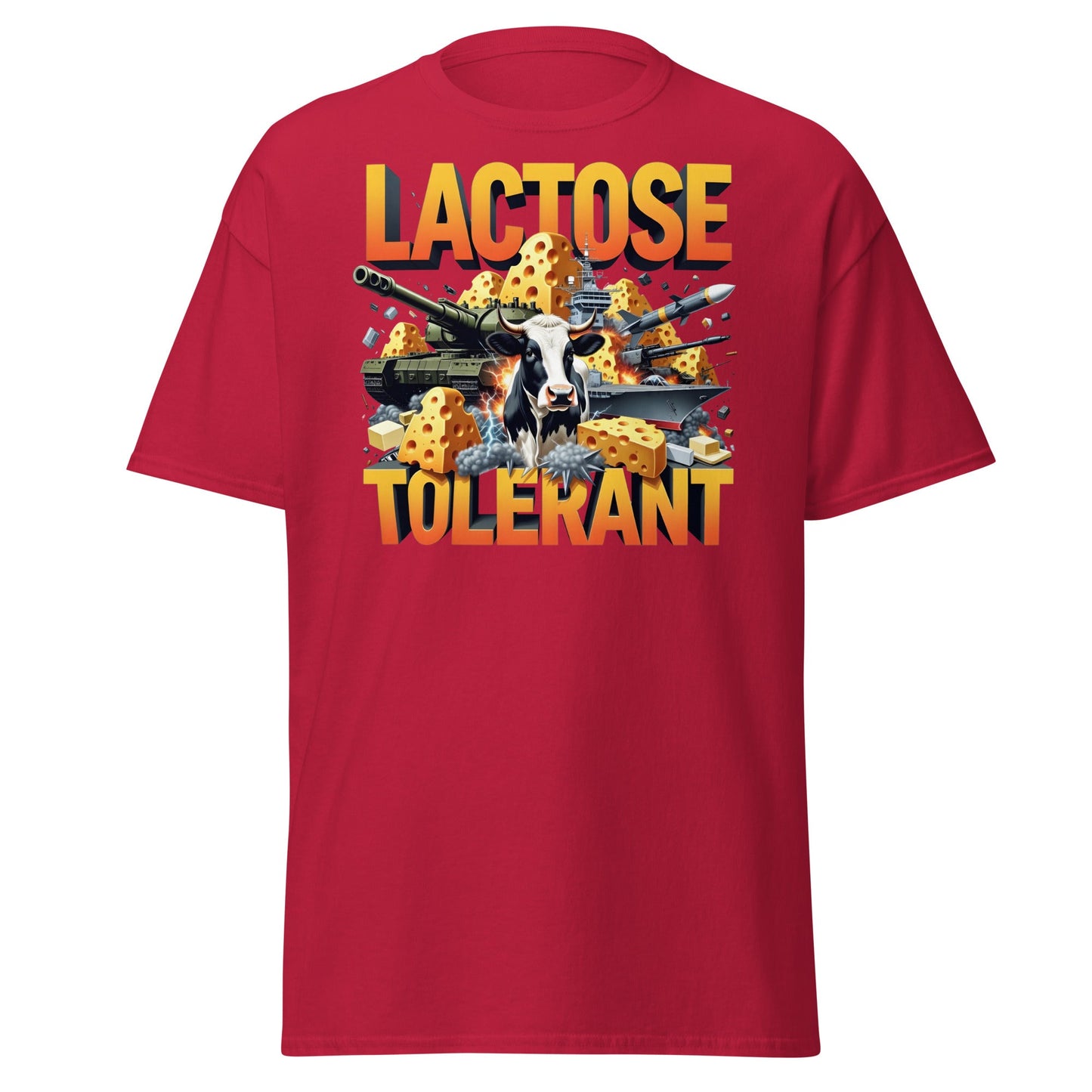 Lactose Tolerant T-Shirt - Funny Cow & Military Graphic Tee - Cardinal - T-Shirts Online