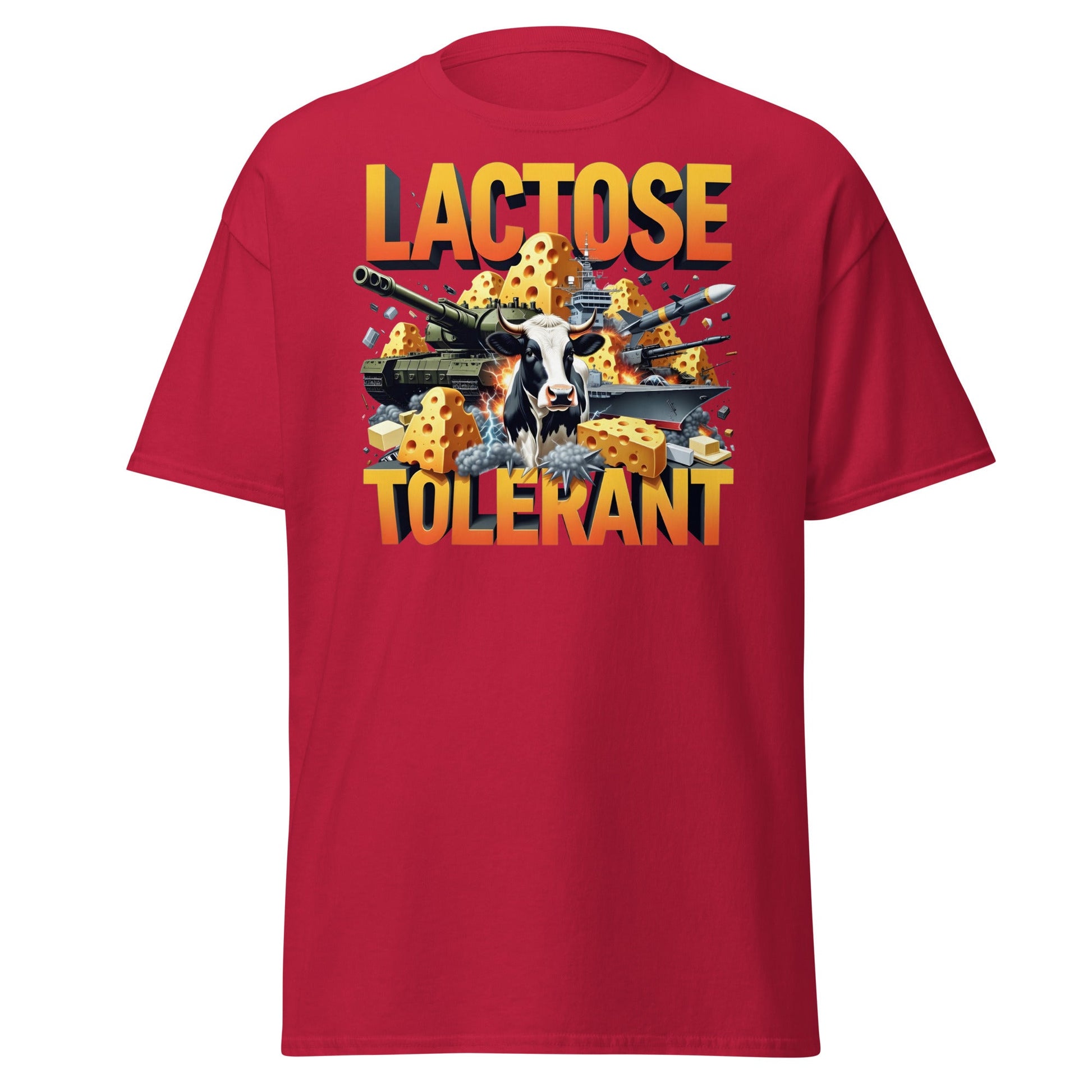 Lactose Tolerant T-Shirt - Funny Cow & Military Graphic Tee - Cardinal - T-Shirts Online