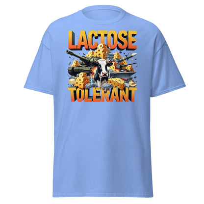 Lactose Tolerant T-Shirt - Funny Cow & Military Graphic Tee - Carolina Blue - T-Shirts Online