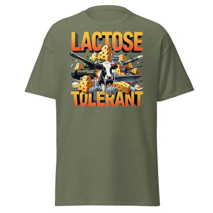 Lactose Tolerant T-Shirt - Funny Cow & Military Graphic Tee - Military Green - T-Shirts Online