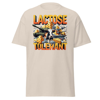 Lactose Tolerant T-Shirt - Funny Cow & Military Graphic Tee - Natural - T-Shirts Online