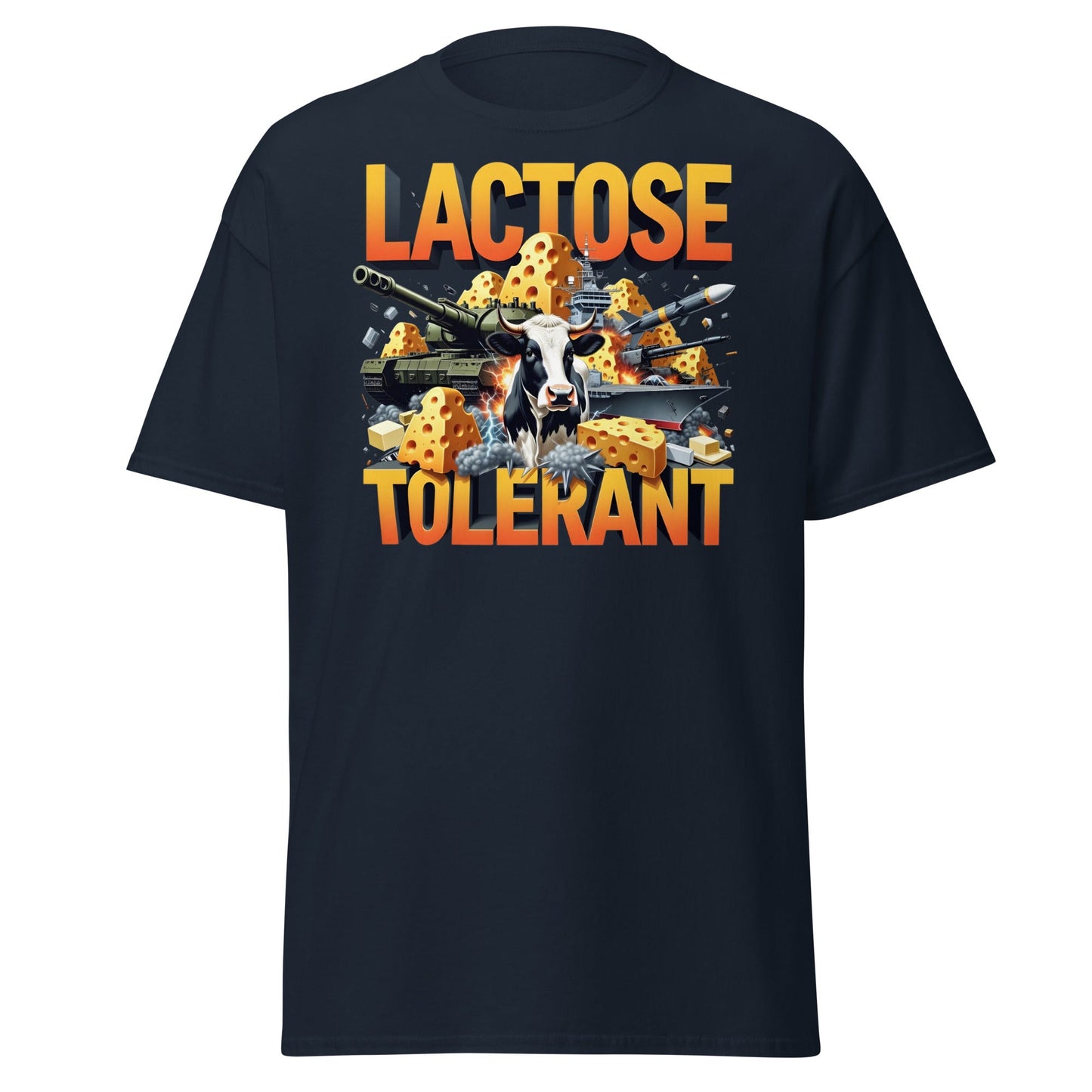 Lactose Tolerant T-Shirt - Funny Cow & Military Graphic Tee - Navy - T-Shirts Online