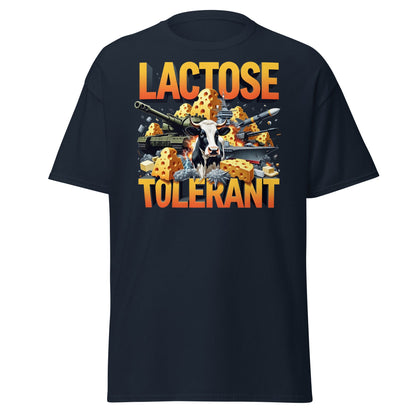 Lactose Tolerant T-Shirt - Funny Cow & Military Graphic Tee - Navy - T-Shirts Online