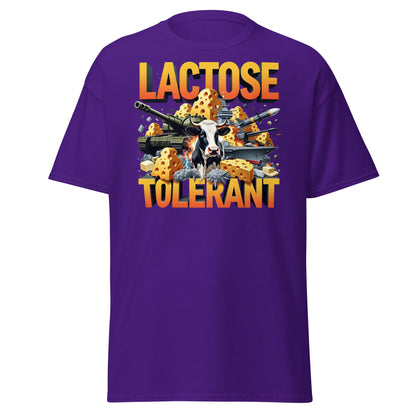 Lactose Tolerant T-Shirt - Funny Cow & Military Graphic Tee - Purple - T-Shirts Online