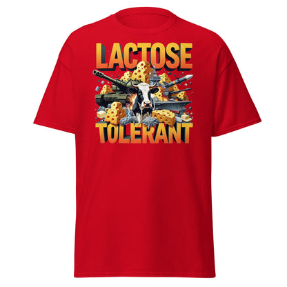 Lactose Tolerant T-Shirt - Funny Cow & Military Graphic Tee - Red - T-Shirts Online