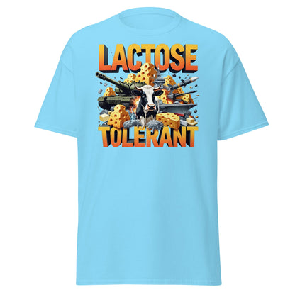 Lactose Tolerant T-Shirt - Funny Cow & Military Graphic Tee - Sky - T-Shirts Online