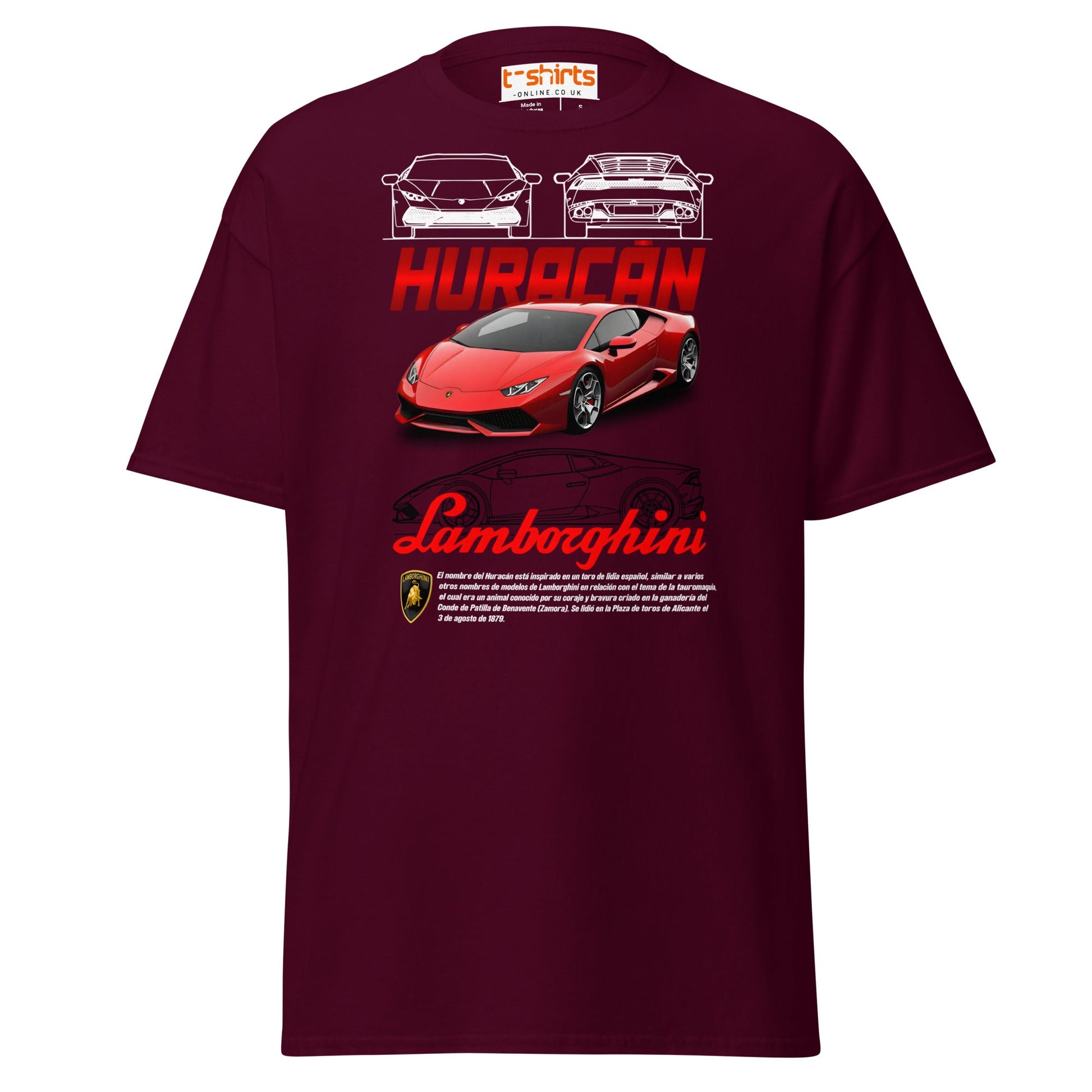 Lamborghini Huracán T-Shirt | Supercar Enthusiast Tee - Maroon - T-Shirts Online