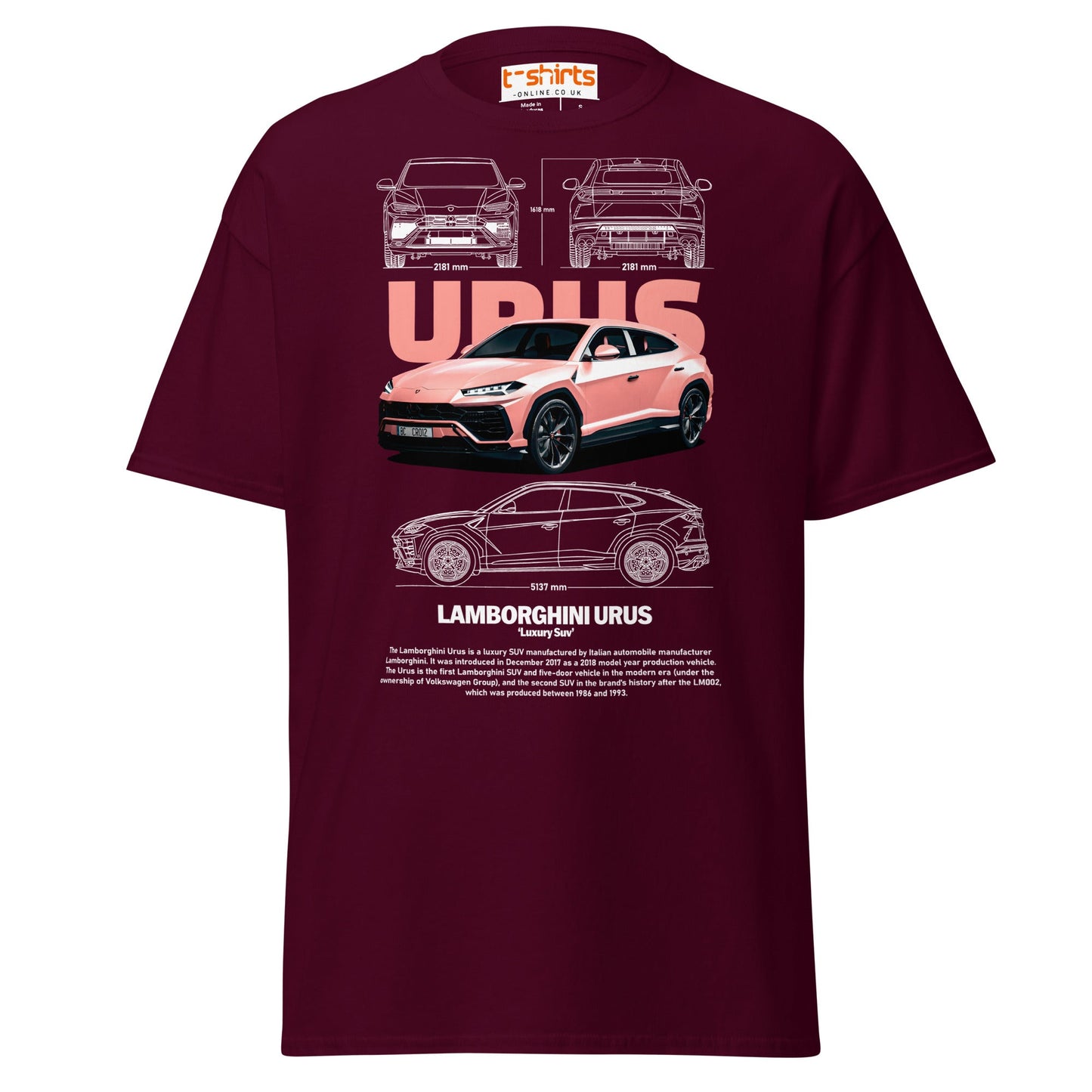 Lamborghini Urus T-Shirt | Luxury SUV Car Tee - Maroon - T-Shirts Online