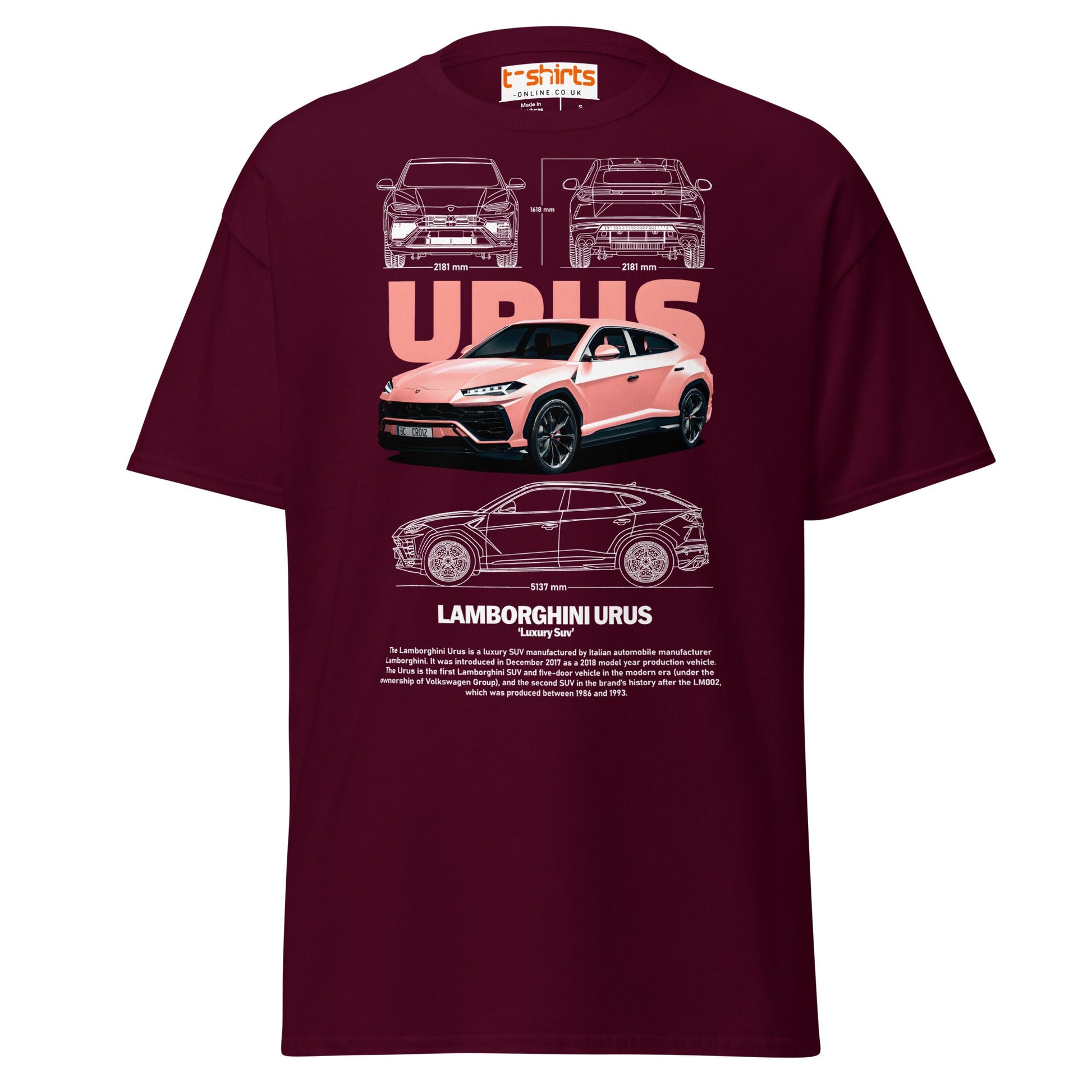 Lamborghini Urus T-Shirt | Luxury SUV Car Tee - Maroon - T-Shirts Online